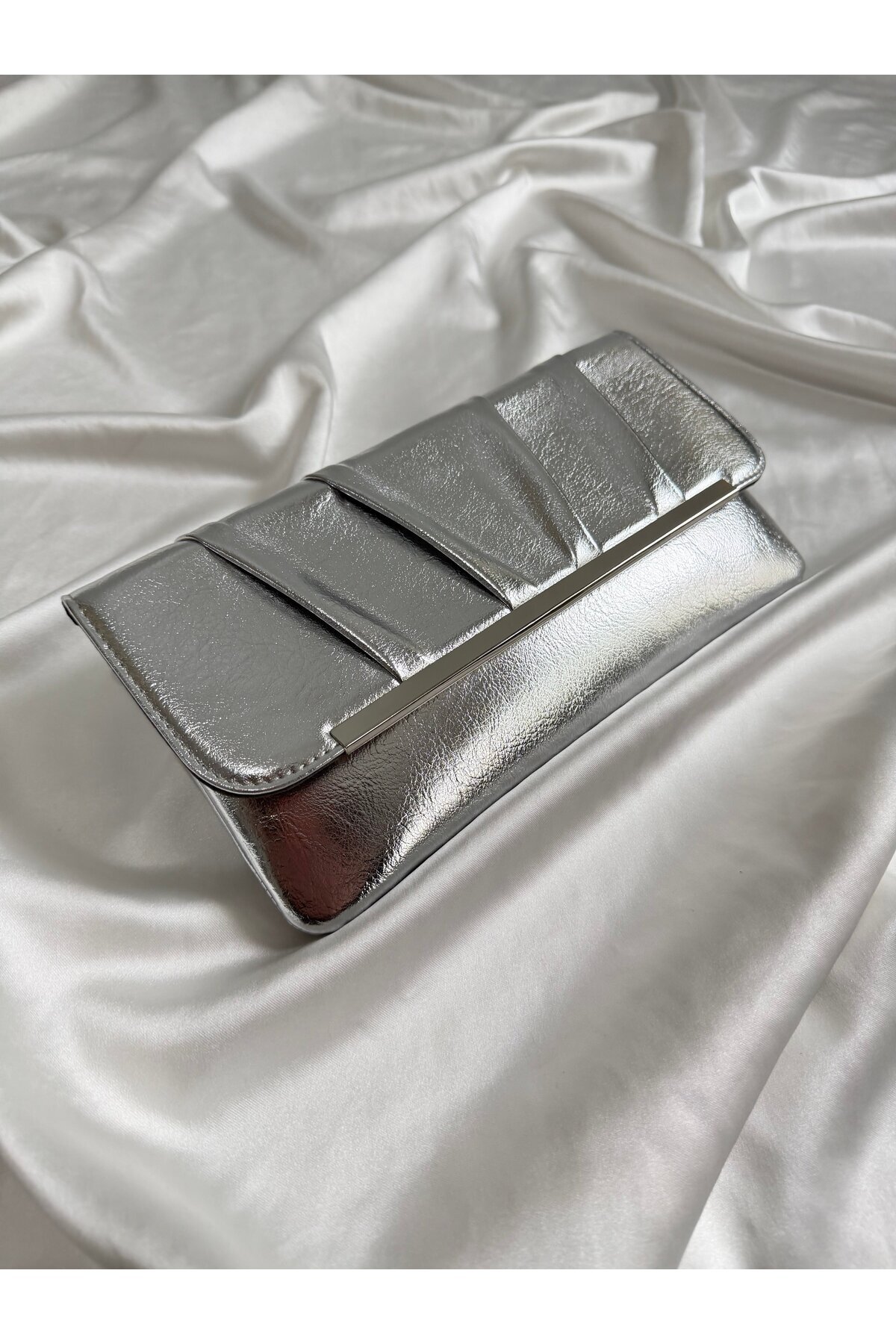 Mia Collection Holly Model Düğün Nişan Abiye Çanta Clutch Çanta Gümüş görsel 2