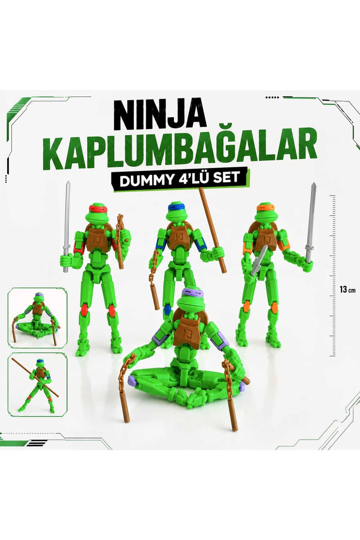 MD Design Ninja Kaplumbağalar Dummy 4'lü Set Hareketli Eklemli