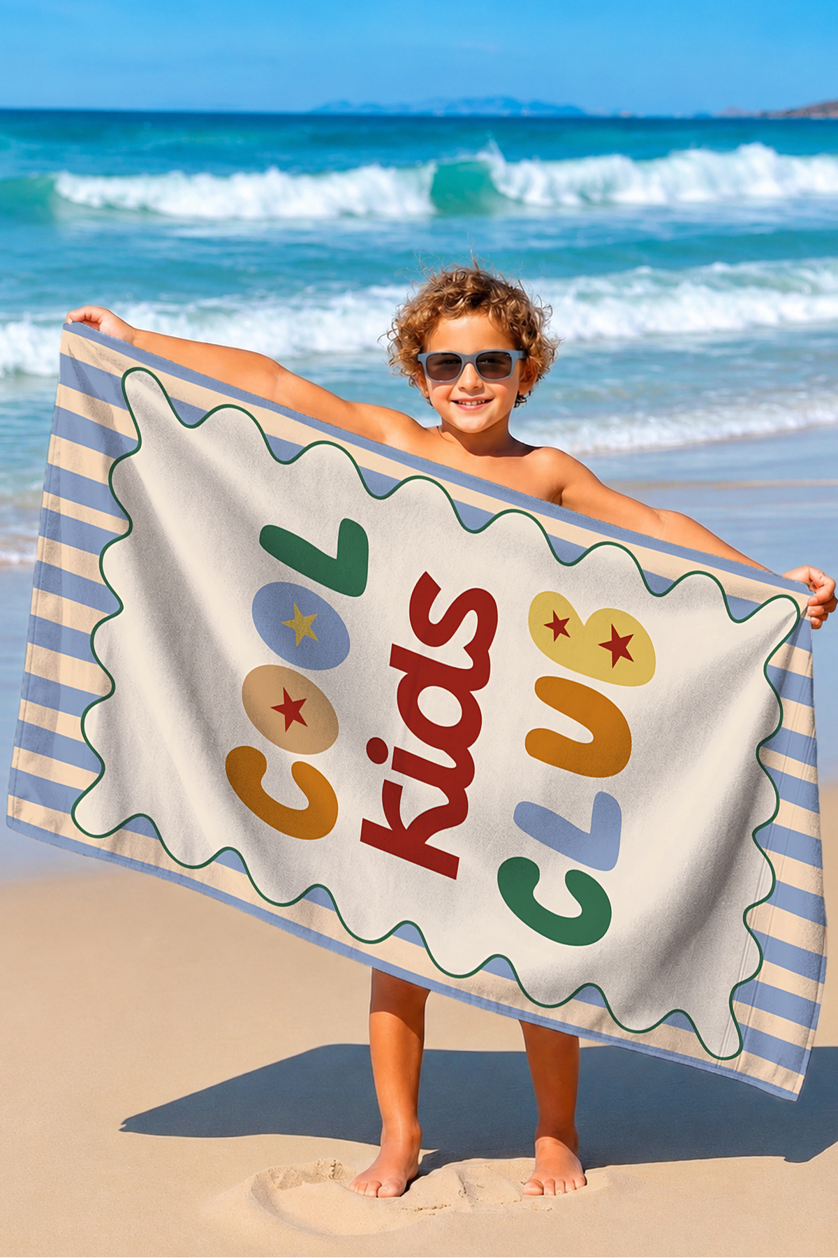 Cool Kids Club Boys Beach Towel - Retro Typographic Colorful Summer Quick Dry Towel Cover