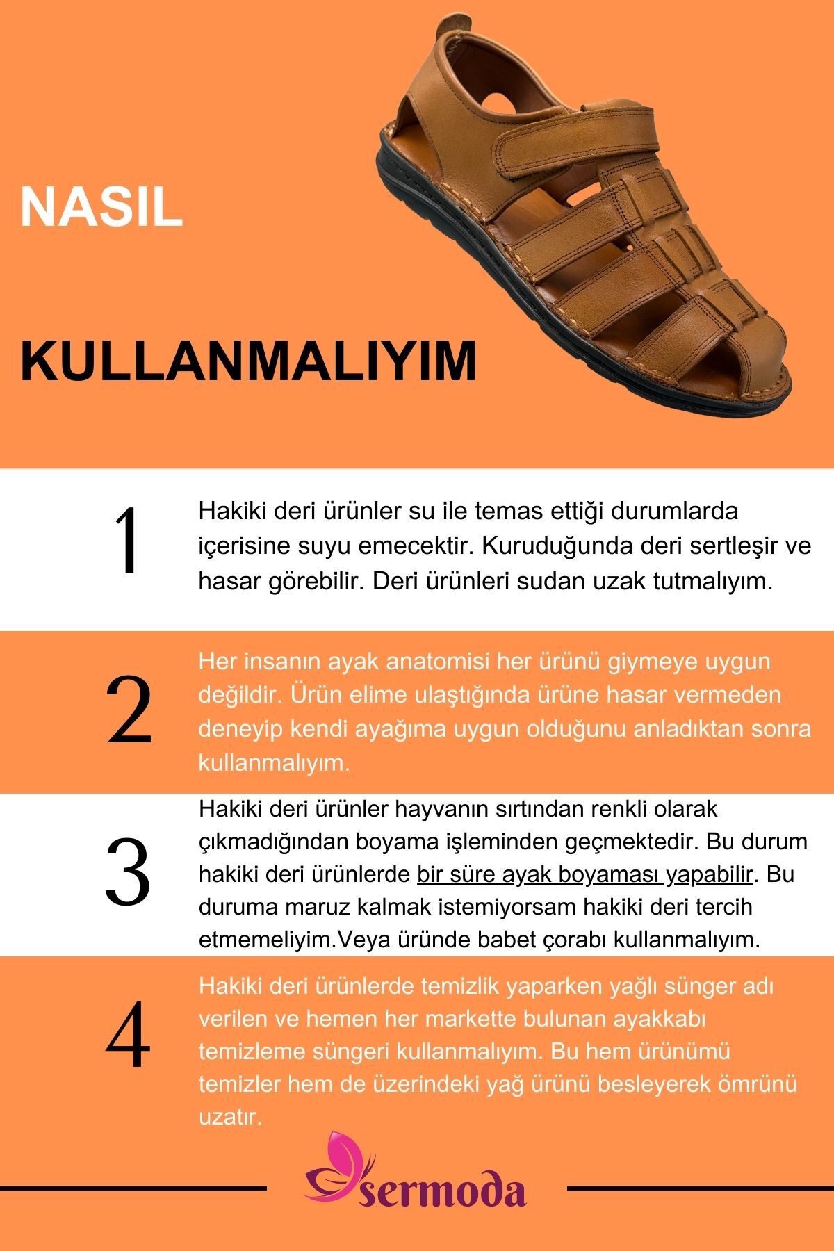 sermoda %100 Hakiki Deri Burnu Kapalı Erkek Sandalet Taba görsel 8