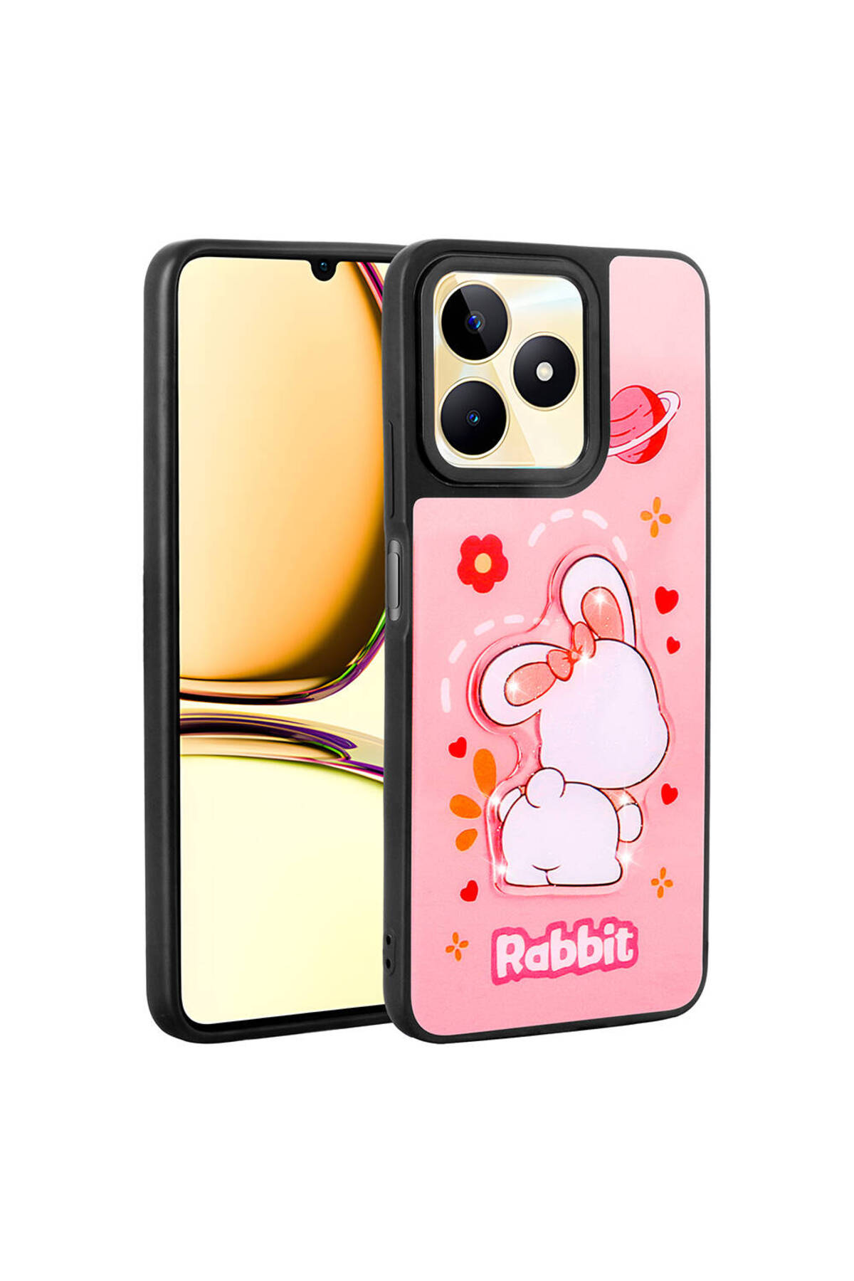 Realme C53 Kılıf Parlayan Kabartmalı İkonik Figürlü NVTH Amas Silikon Kapak - Pembe