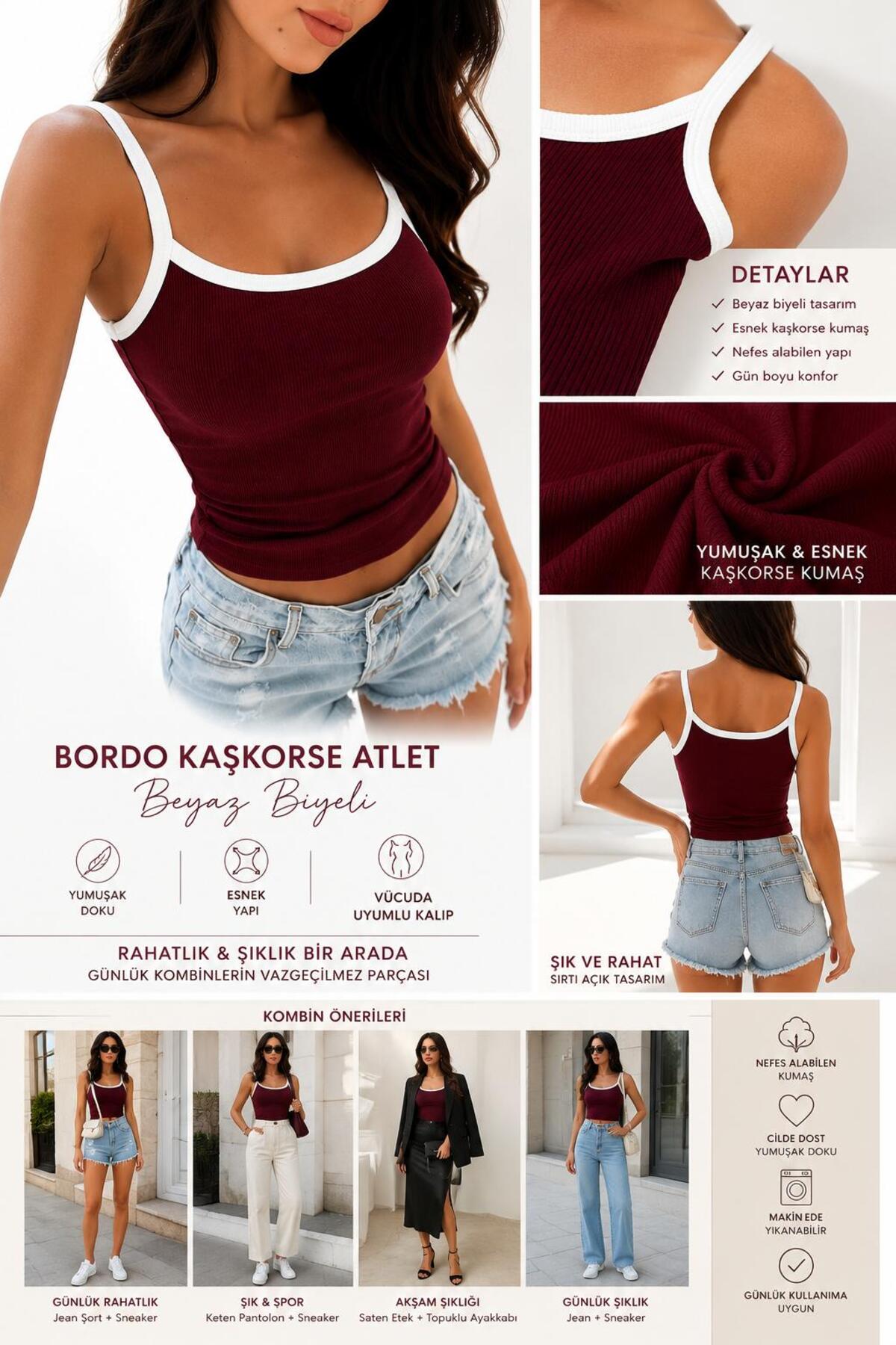 Riowela Kadın Askılı Bluz Atlet Premium Bordo görsel 2