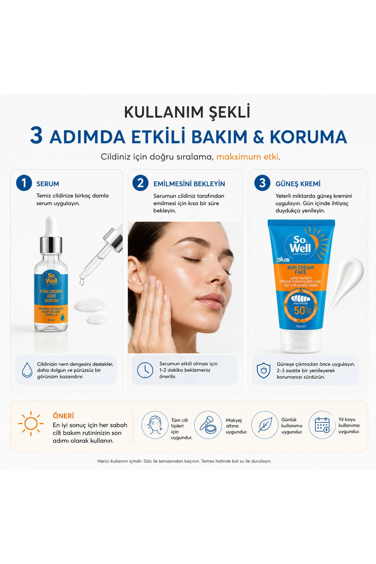 So well Leke Karşıtı Yüz İçin Güneş Kremi Spf 50+ Plus 75 ml + Hyaluronic Serum Hediyeli 20 ml — SW1 — تصویر 3 از 6