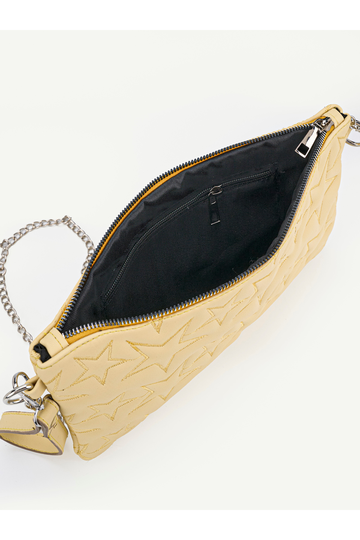 Kadın Yıldız Nakış İşlemeli Portföy El Çantası Bilek Askılı Saten Astarlı Clutch Çanta