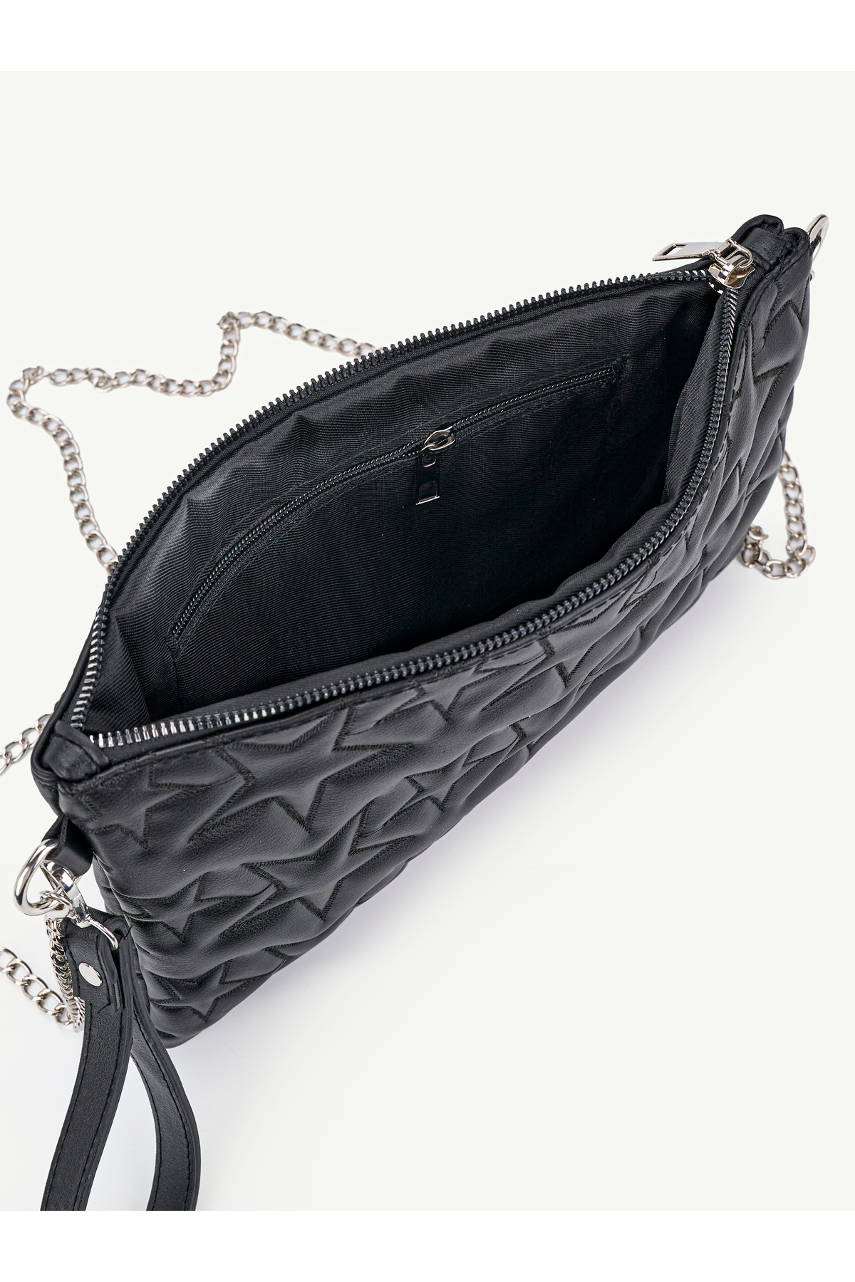 Kadın Yıldız Nakış İşlemeli Portföy El Çantası Bilek Askılı Saten Astarlı Clutch Çanta
