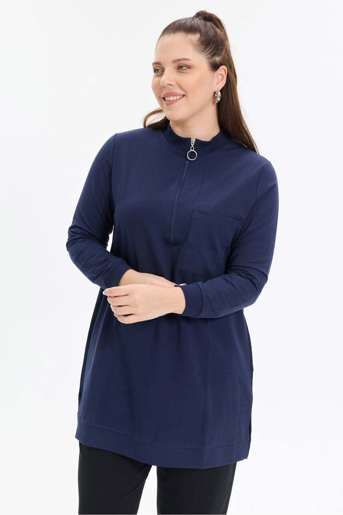 KADO OUTLET İki İplik Dik Yaka Fermuarlı Tek Cepli Tunik görsel 3