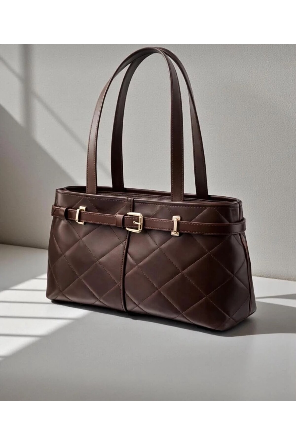 Katusa Women's Quilted Brown Belted Shoulder Bag