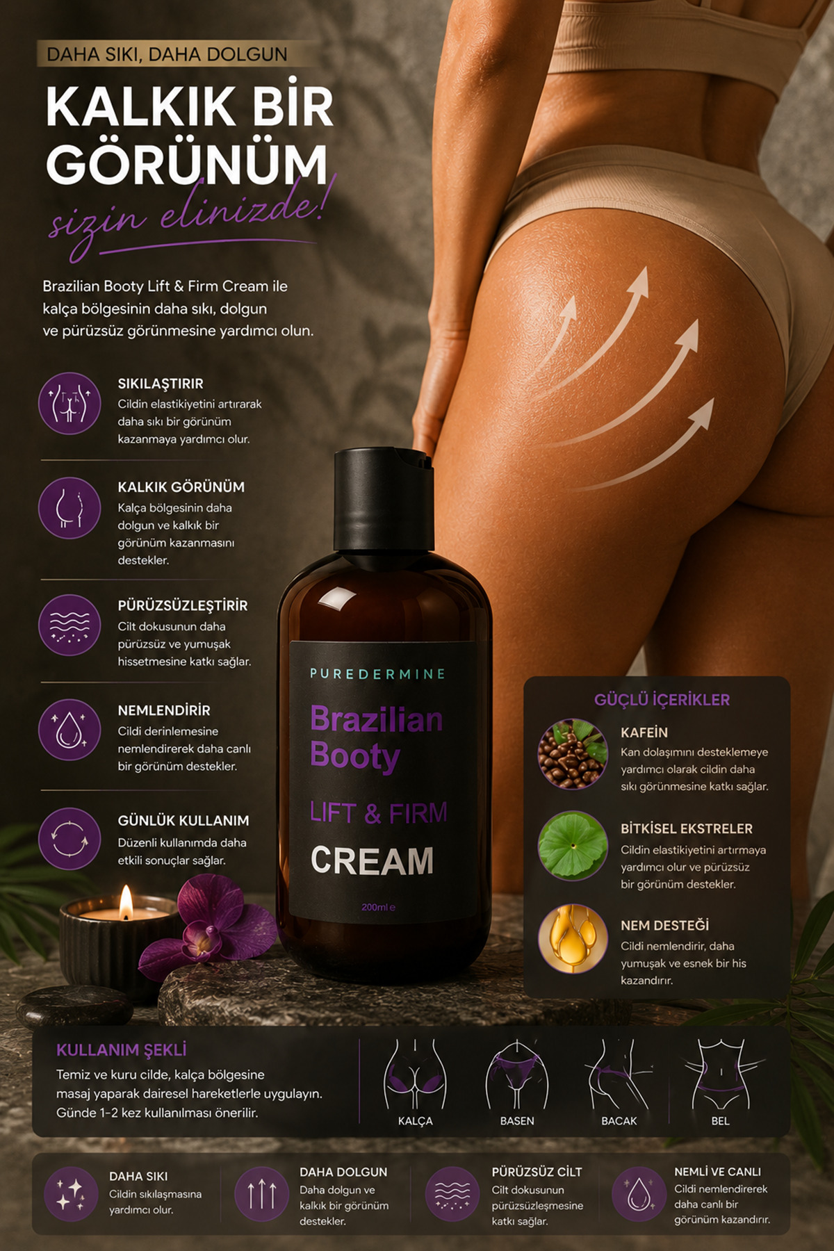 Brazilian Booty Lift & Firm Cream – Kalça Bölgesi İçin Sıkılaştırıcı ve Dolgun Görünüm Destekleyici Nemlendirici Vücut Bakım Kremi — hwc44 — تصویر 8 از 8
