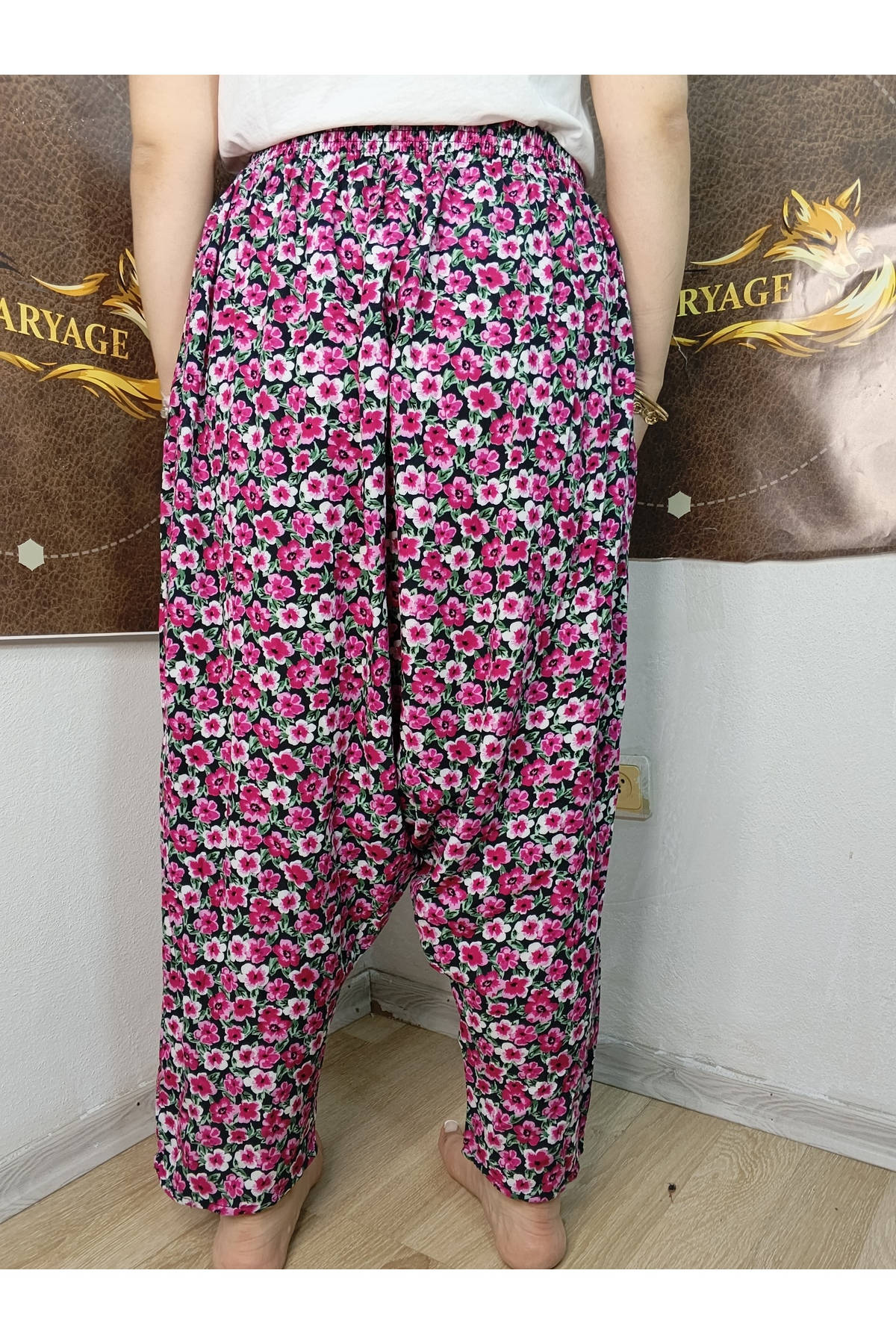 hoaryage Otantik Köy Şalvarı %100 Pamuk Viskon Çiçek Desenli Rahat Kesim Ağlı Kadın Şalvarı 38BEDEN 100 KG görsel 6