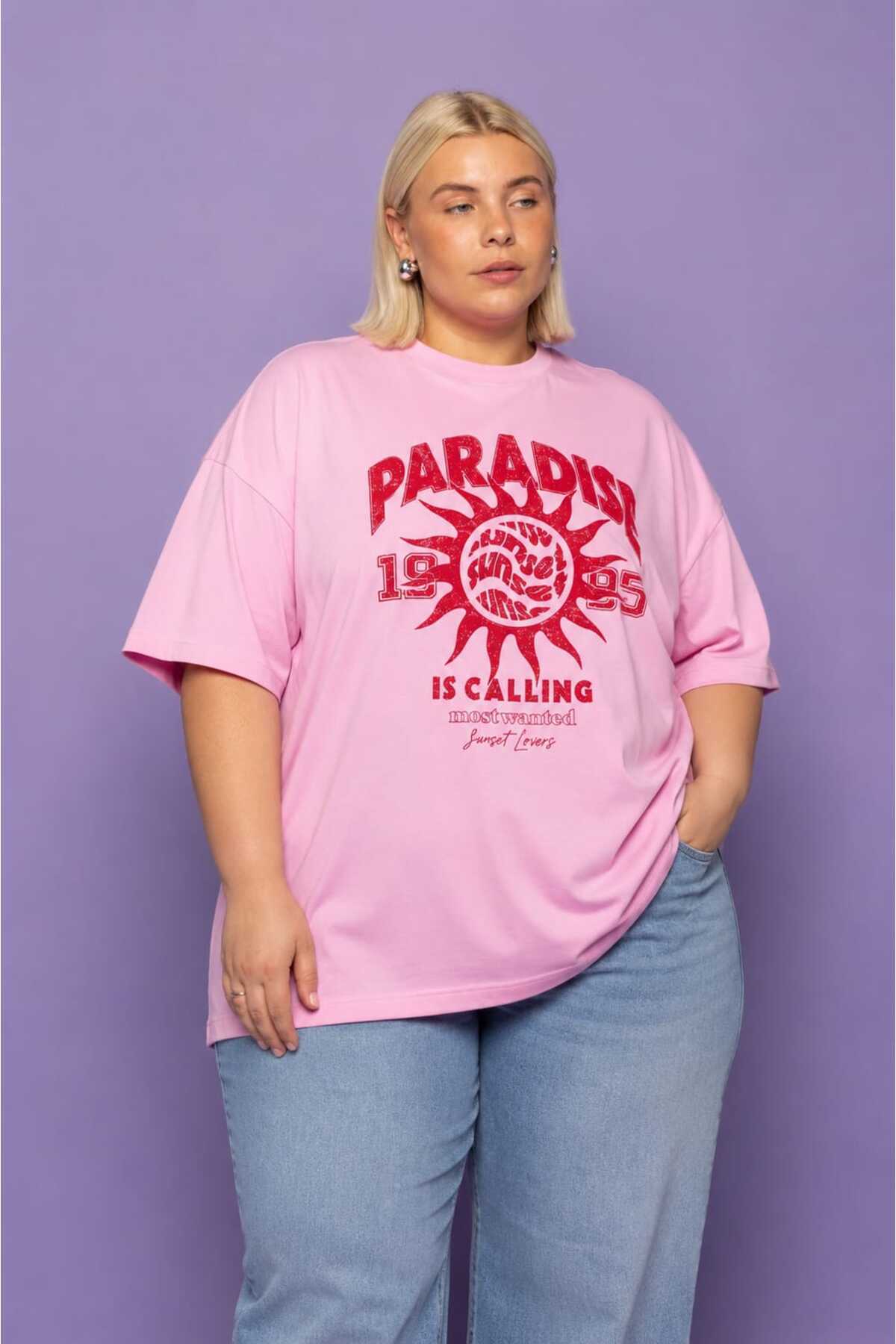 希少　未着用　BIGBOSS ユニフォーム　XLサイズ ZAVIXO Kadın Oversize Paradise Baskılı Tişört %100 Pamuk Rahat