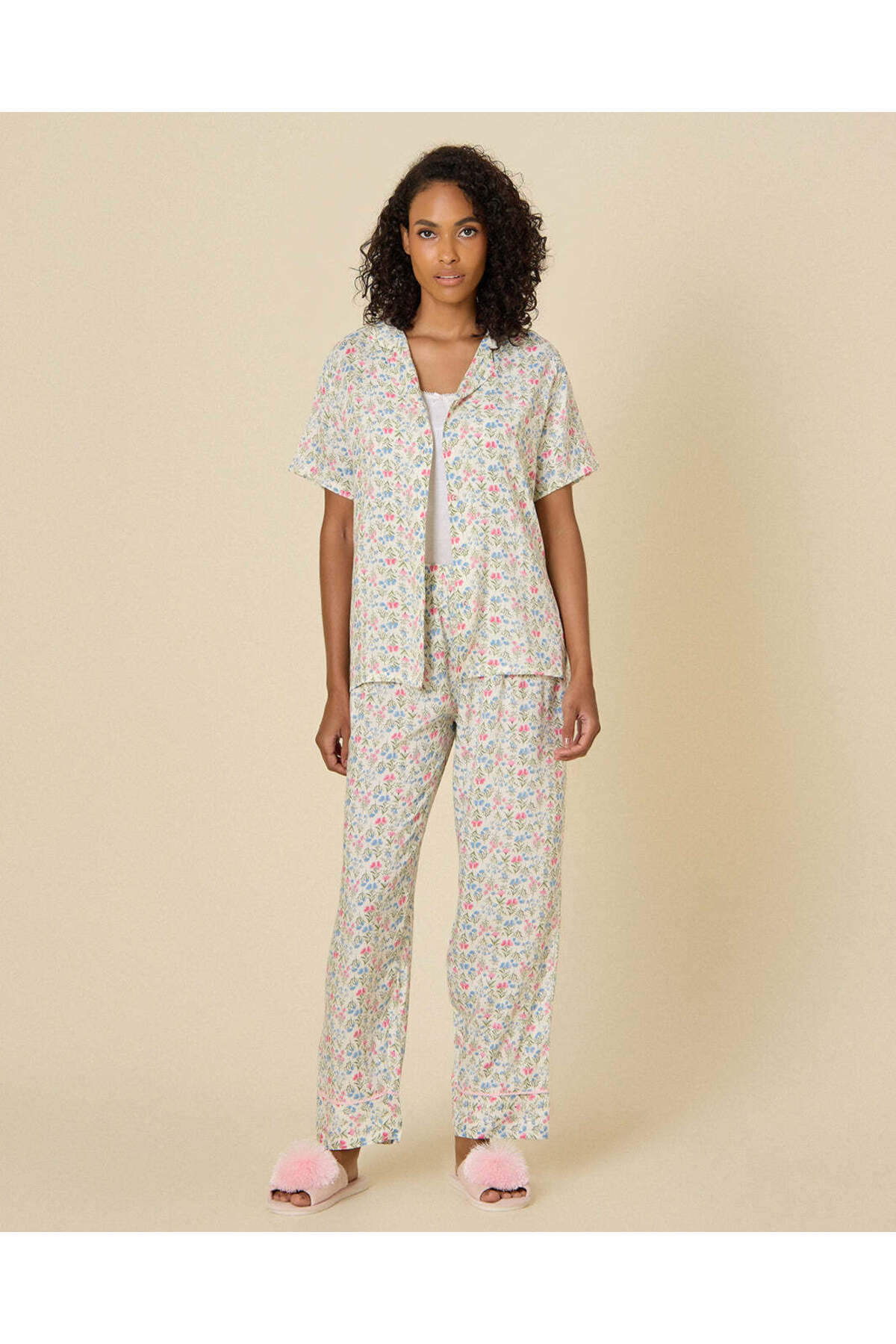 REDTAG Women Ivory Allover Print Rayon Pajama Set
