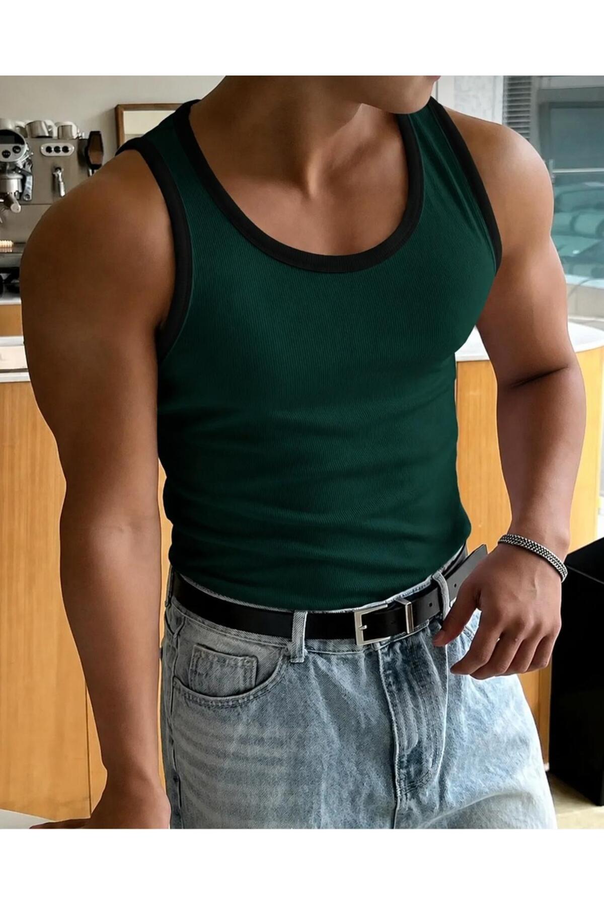 gamaro Erkek Halter Yaka penye kaşkorse fitted kalıp sporcu Likralı Atlet