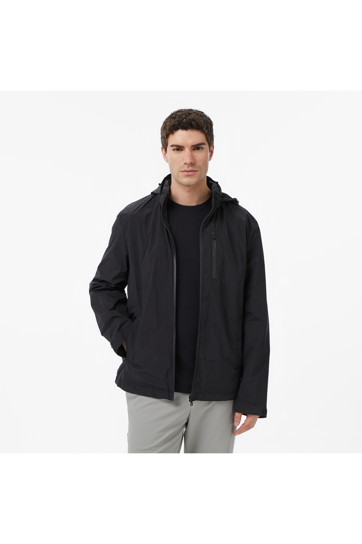 Nautica Erkek Siyah Regular Fit Dik Yaka Gizli Kapüşonlu Su İtici Yağmurluk