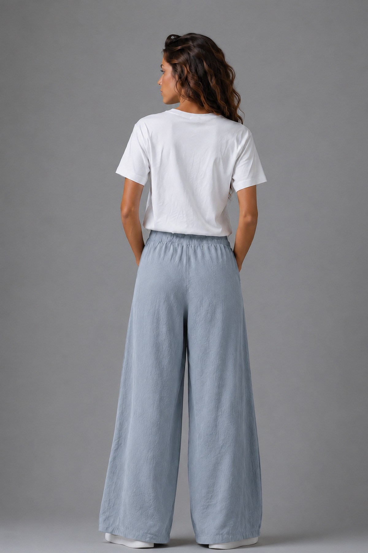 Denvy Denim Kadın Bulut Mavisi Çift Düğme Detaylı Palazzo Pantolon görsel 4