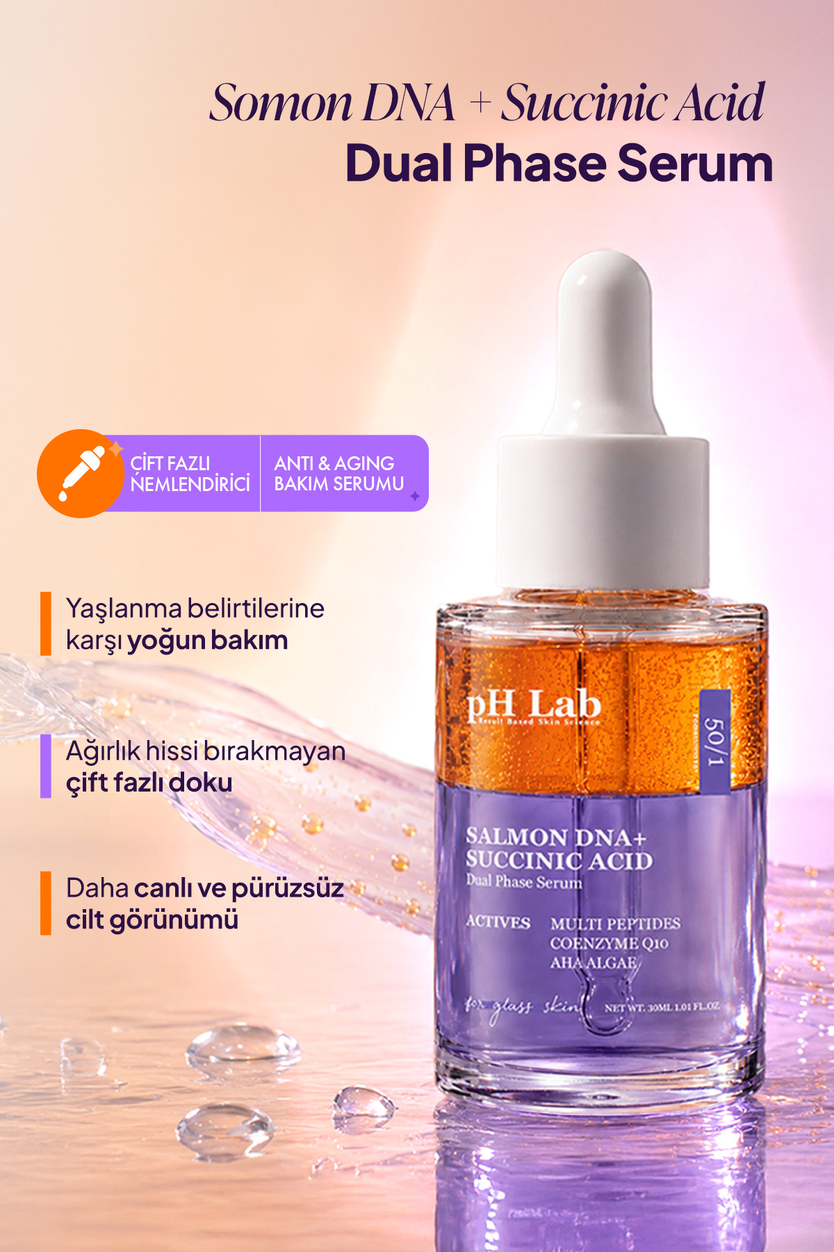pHLab Çift Fazlı Somon DNA + Succinic Acid Nemlendirici Anti-Aging Bakım Serumu — PHSSA-01 — تصویر 2 از 8