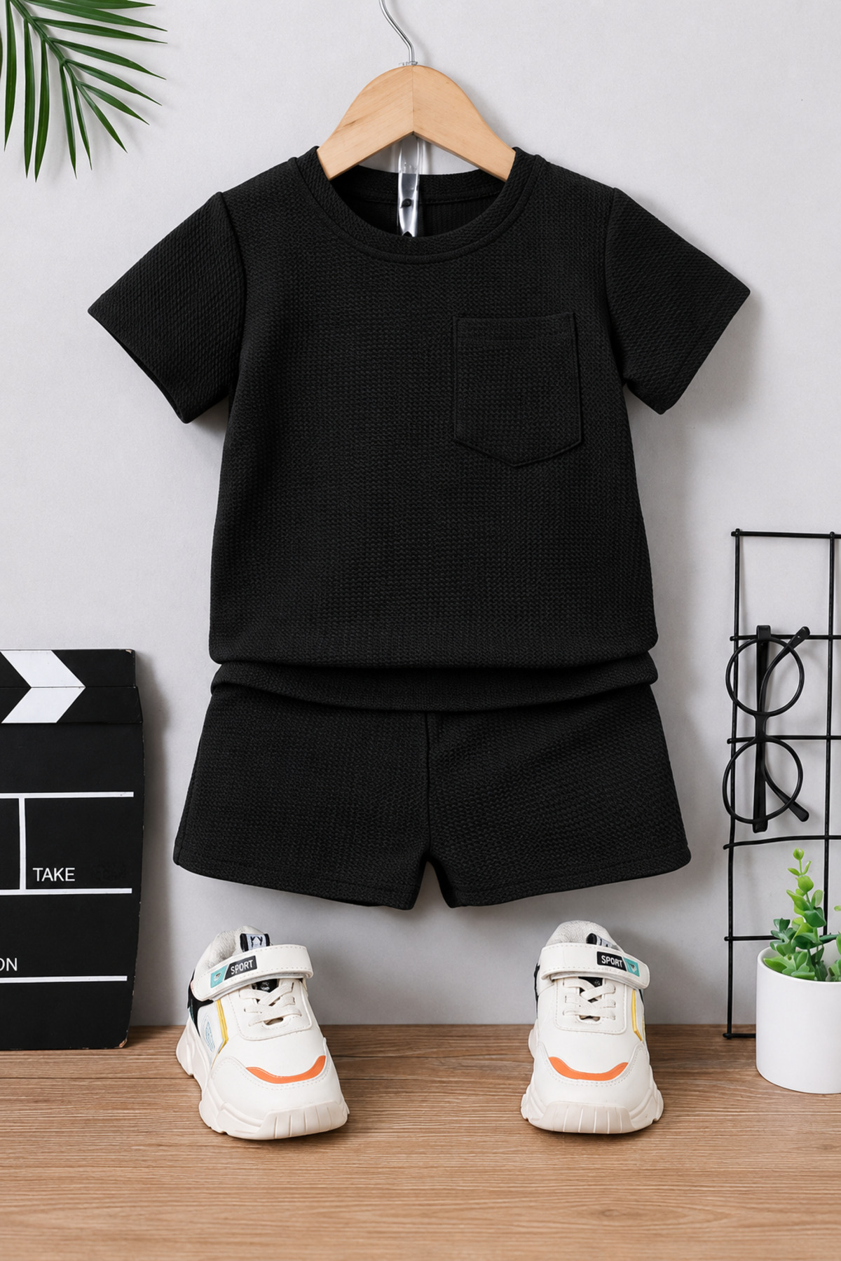 Cotton Waffle Fabric Pocket Detailed Summer 2-Piece Set