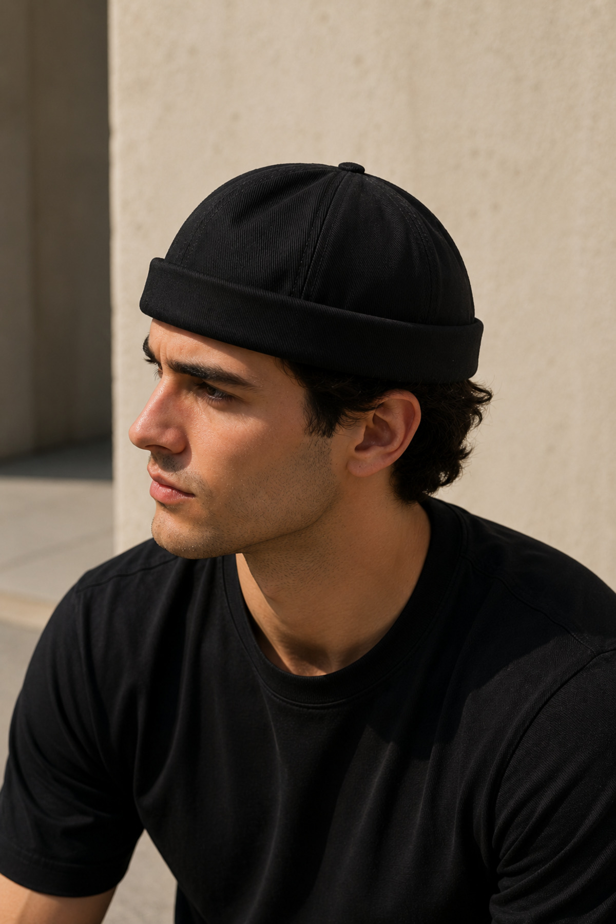 CosmoOutlet Erkek Siyah Docker Şapka Ayarlanabilir Unisex Kısa Bere Balıkçı Sailor Cap Premium Pamuklu görsel 5