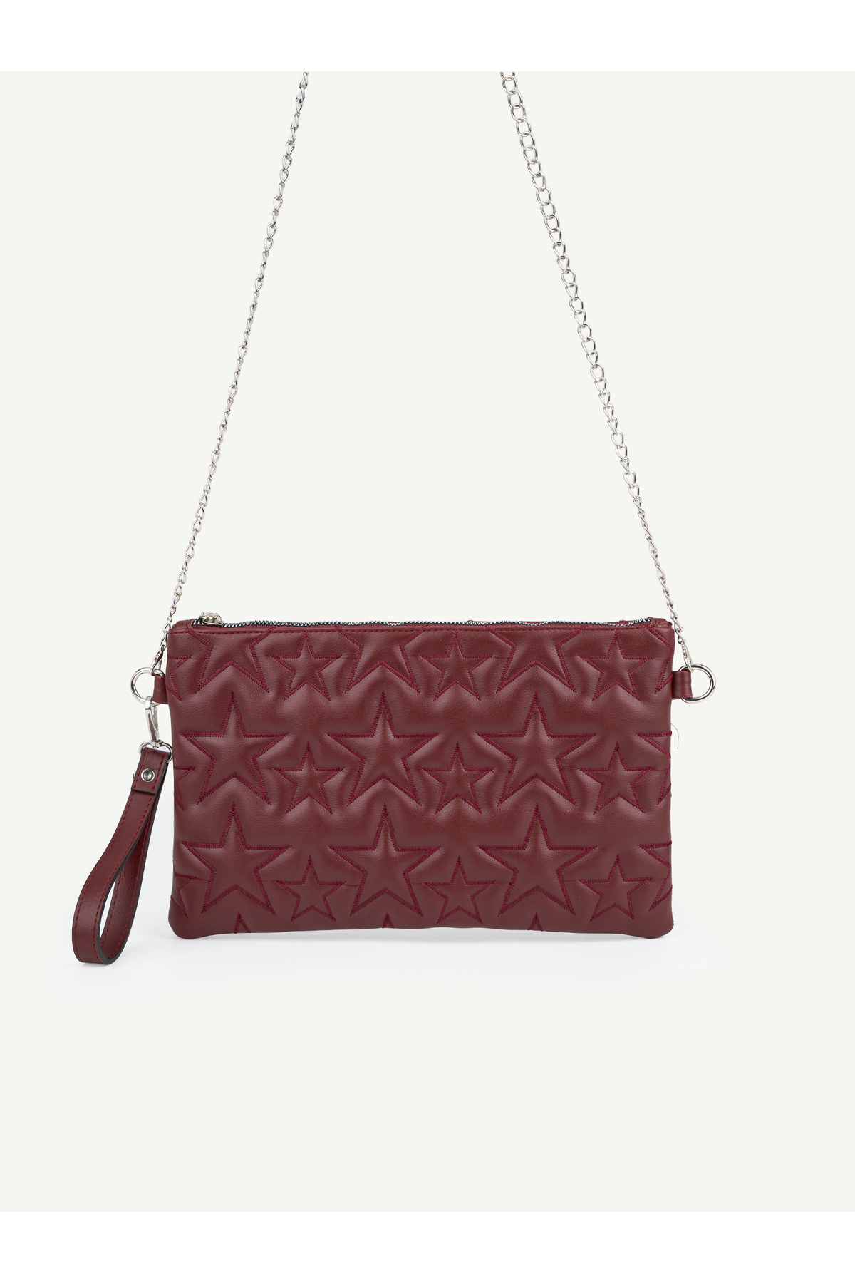 Kadın Yıldız Nakış İşlemeli Portföy El Çantası Bilek Askılı Saten Astarlı Clutch Çanta