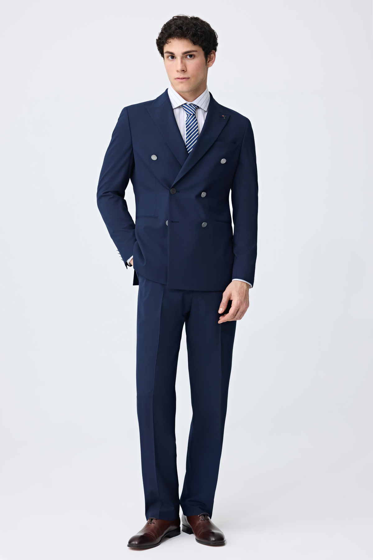 Slim Fit Lacivert Kruvaze Takim Elbise — سرمه‌ای 6TF05KV11580M — تصویر 4 از 8