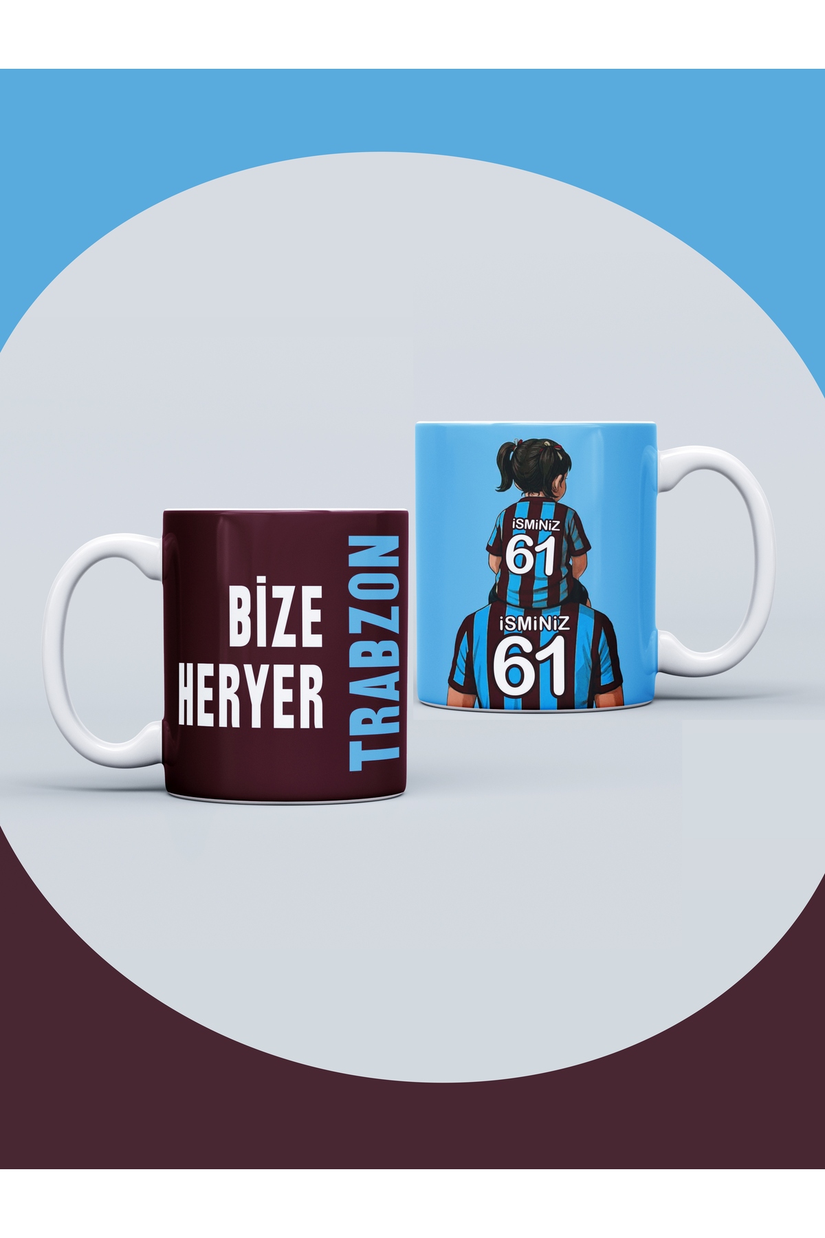 Bize Her Yer Trabzon Seramik Kupa Kişiye Özel İsimli ve Numaralı Taraftar Baskılı Hediye Kupa Bardak