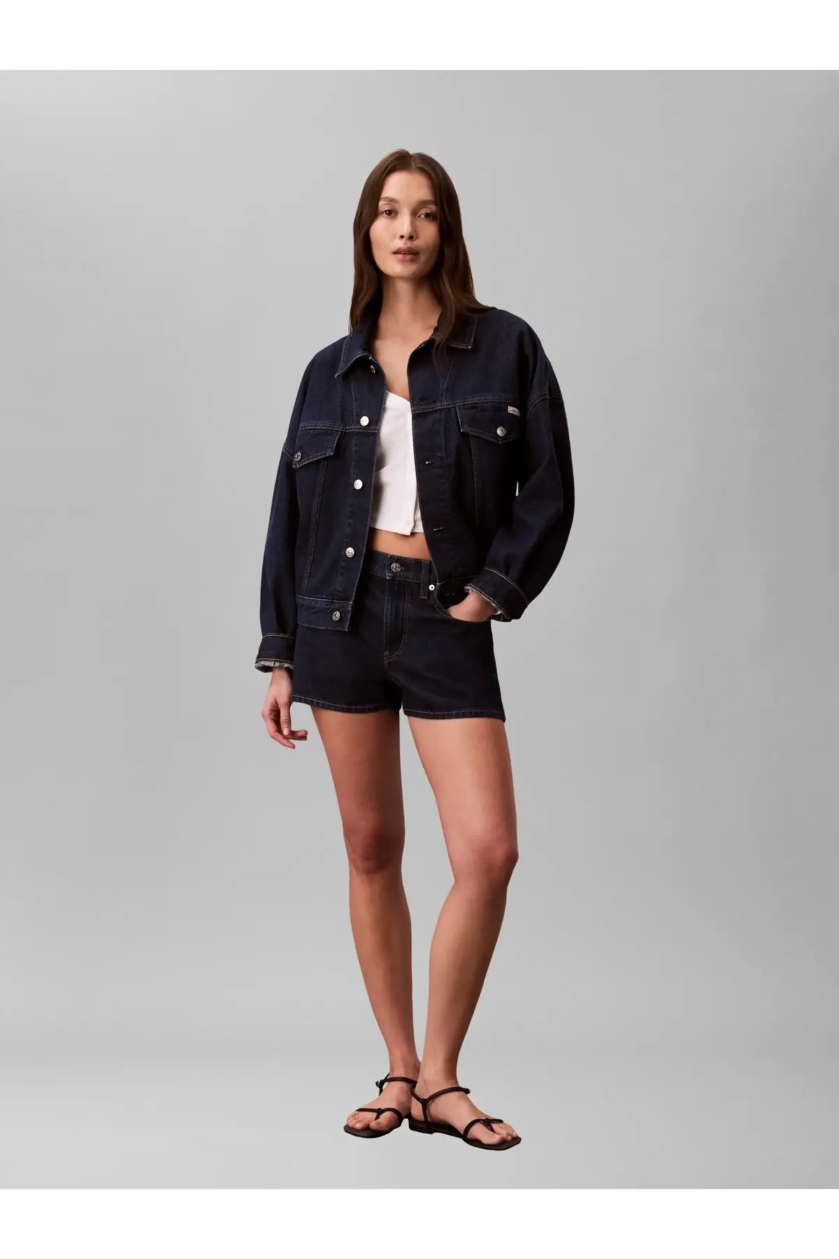Calvin Klein RELAXED TRUCKER TRUE, GWI, XXS Kadın Lacivert Kot Ceket görsel 5