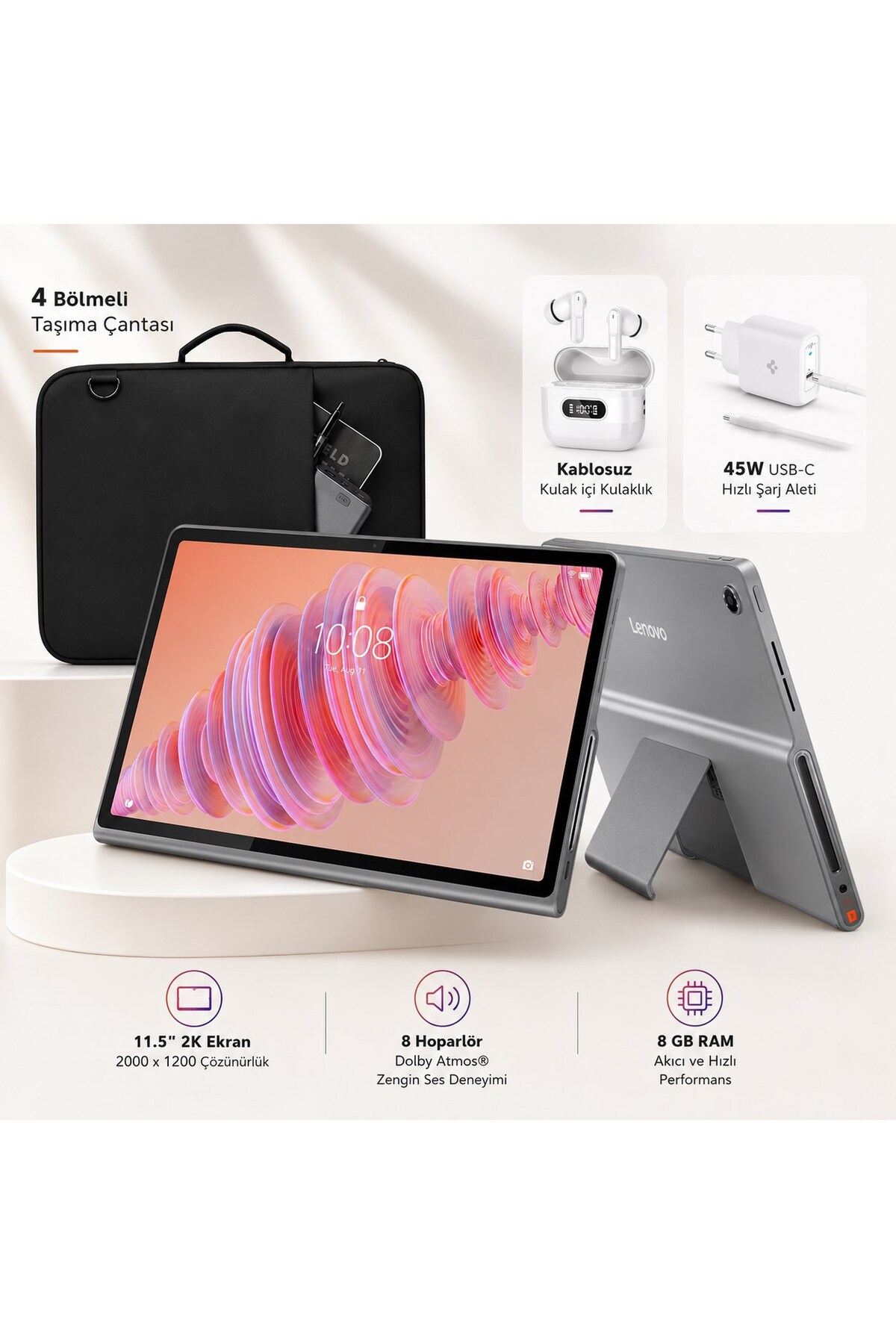 LENOVO 8 GB RAM 256 GB Depolamalı 11,5 İnç 2K 90 Hz Tablet, 8