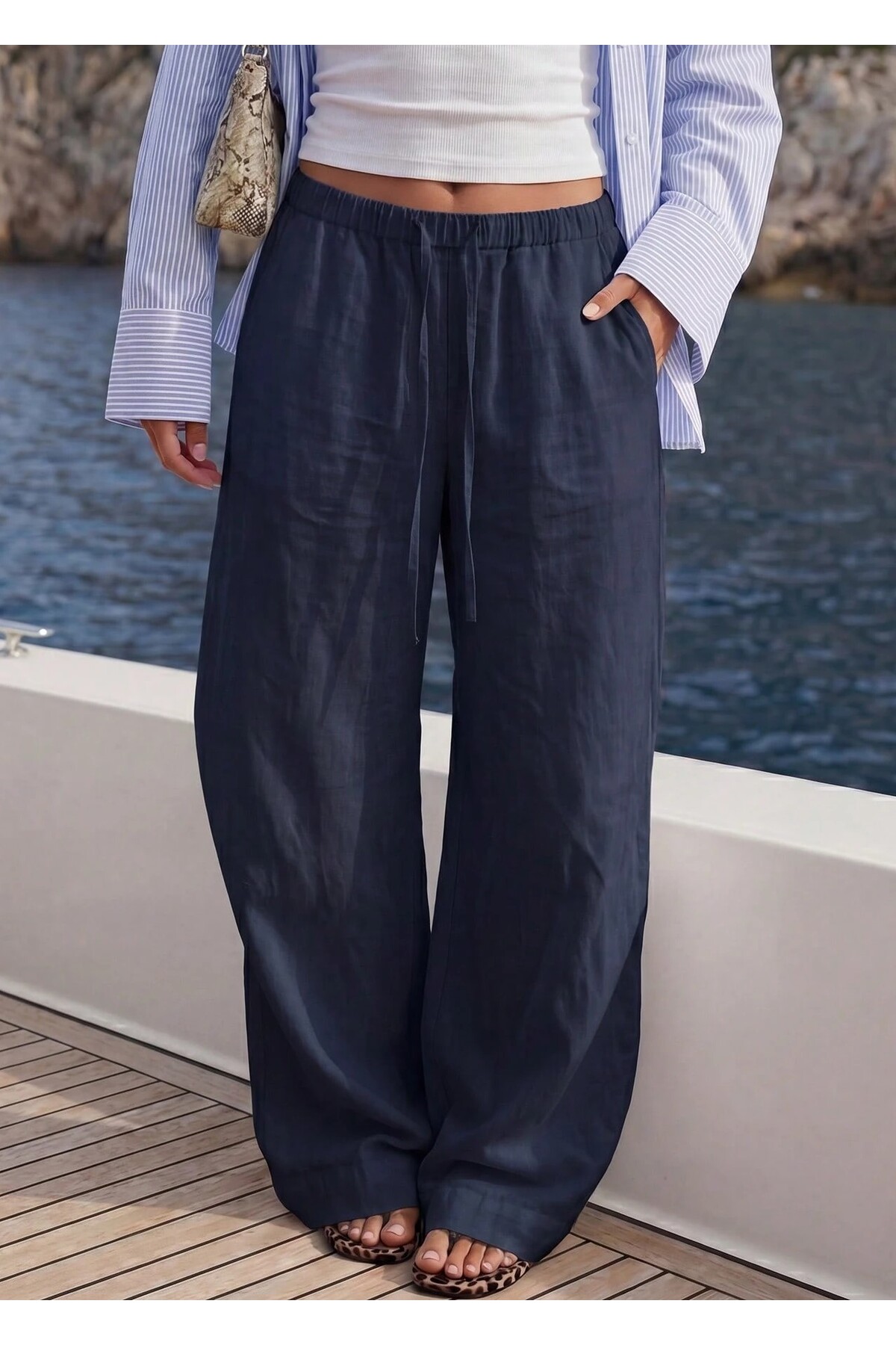 SV Sun Victoria Ženske tamnoplave lanene pantalone