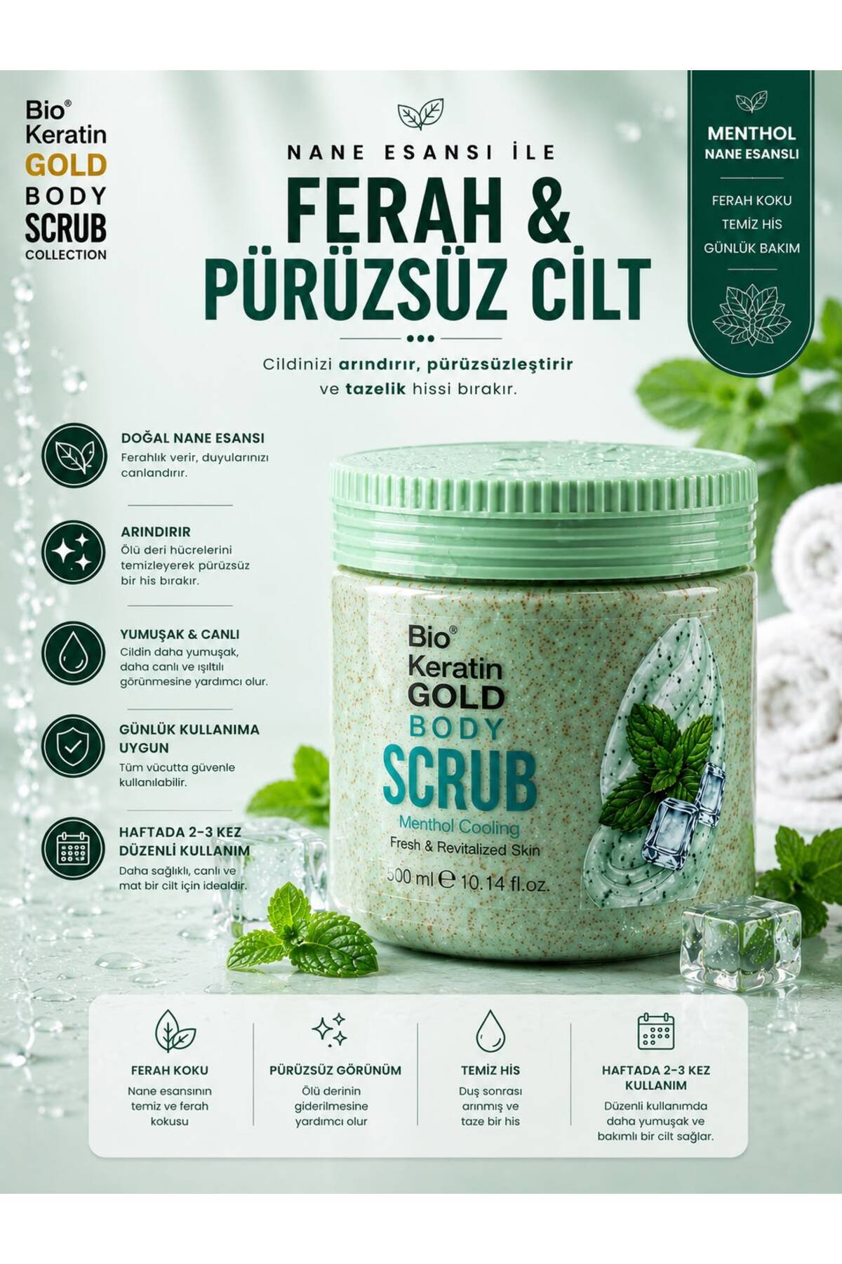 Menthol Özlü Vücut Peeling 500ml Ferah ve Pürüzsüz Cilt Body Scrub — A609 — تصویر 2 از 8