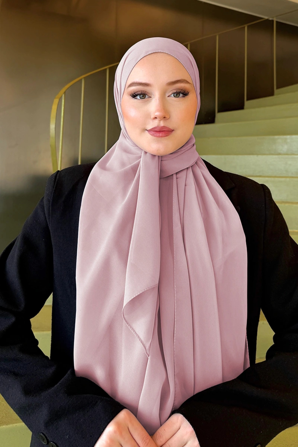 Madame Polo Krep Şifon Şal - Pembe görsel 3