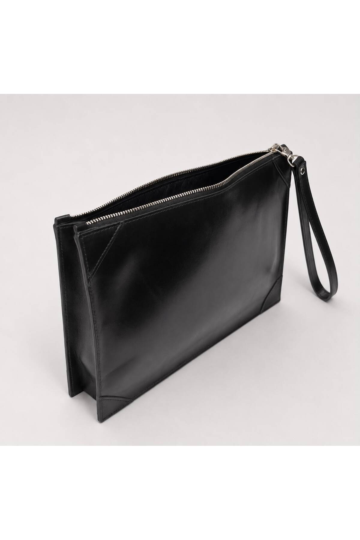ÖzkanAccessory Noctra Siyah Deri Clutch, Kartlıklı, Telefon Bölmeli, Fermuarlı İç Cepli Unisex El Çantası görsel 2