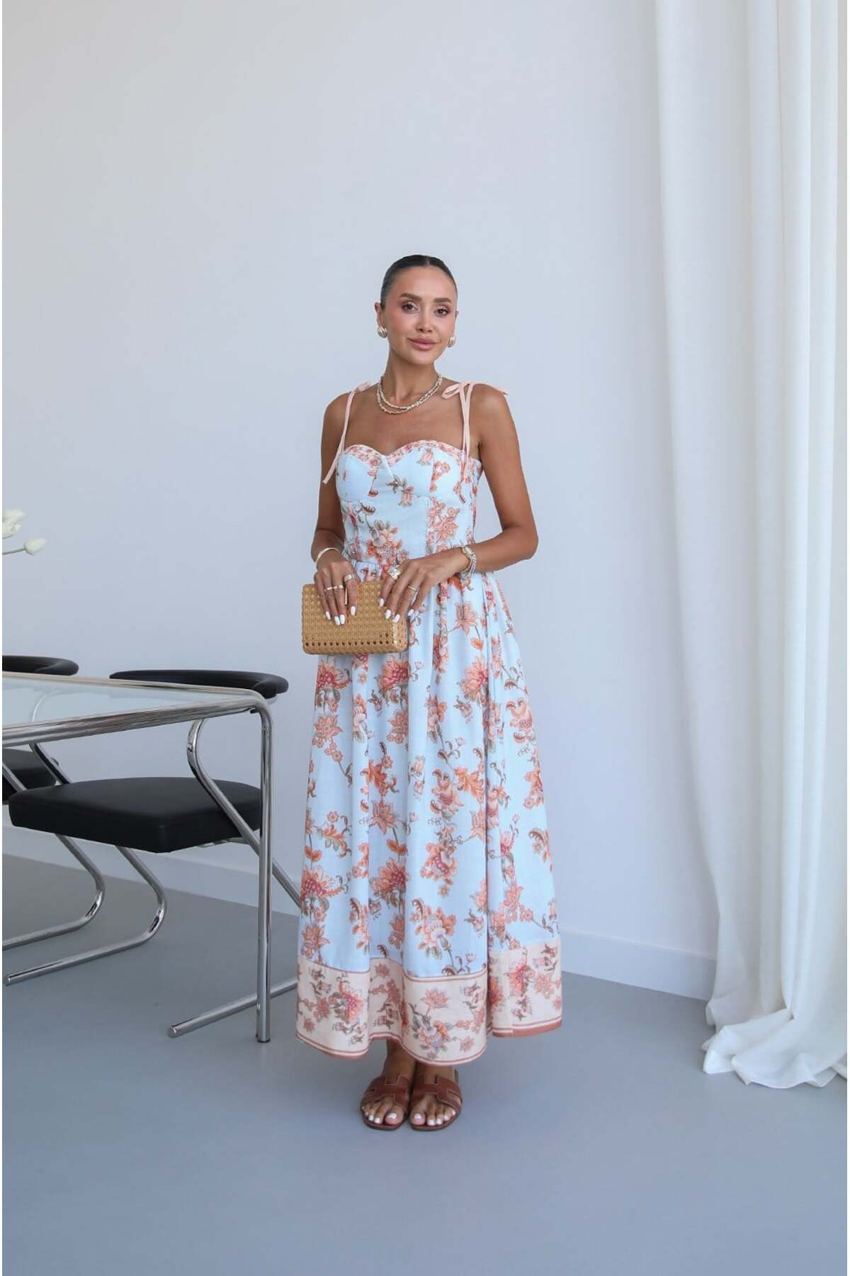 Havoş Baby Blue Flora Floral Patterned Midi Dress