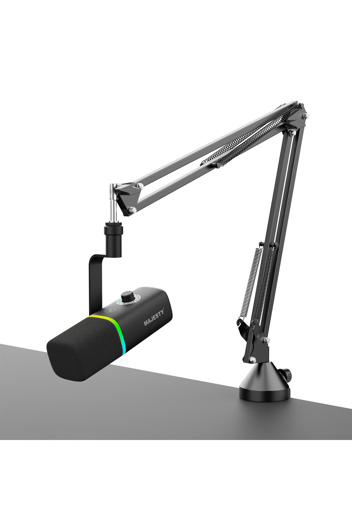 مايك مع ذراع احترافي 360° لصناعة المحتوى والبث | USB-C/XLR | RGB | كتم صوت ومراقبة مباشرة | أسود