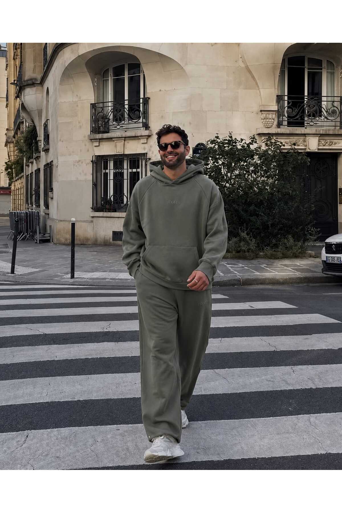 Unisex Oversize Kapüşonlu Eşofman Takımı — خاکی 00046