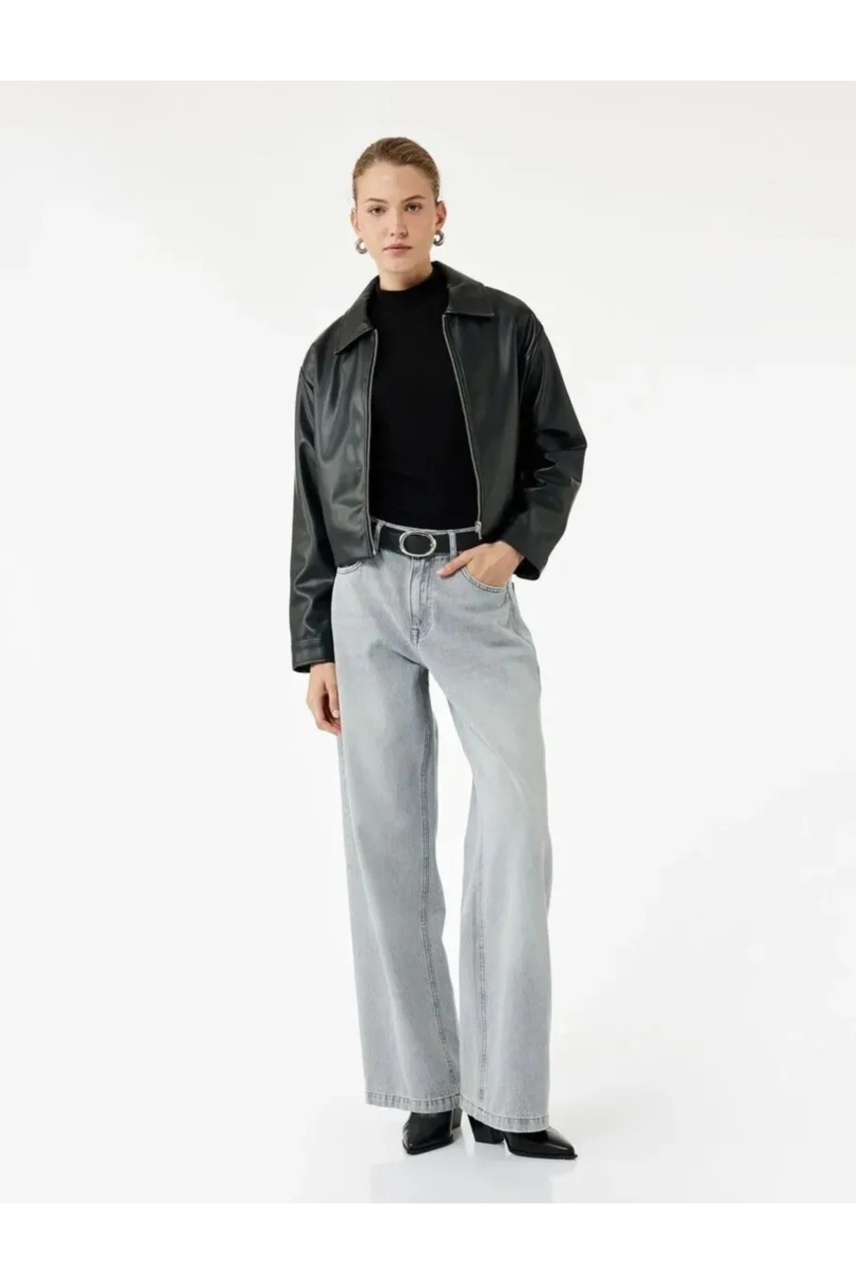 Koton Normal Bel Düğmeli Cepli Pamuklu Geniş Paça Jean Pantolon - Bianca Wide Leg Jeans