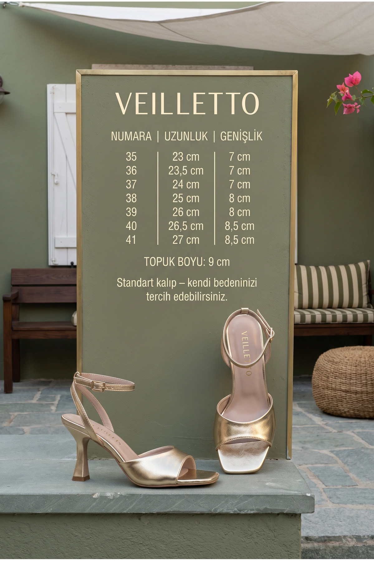 VEİLLETTO Kadın Altın Bilekten Bağlamalı İnce Topuklu Açık Burun Sandalet görsel 8