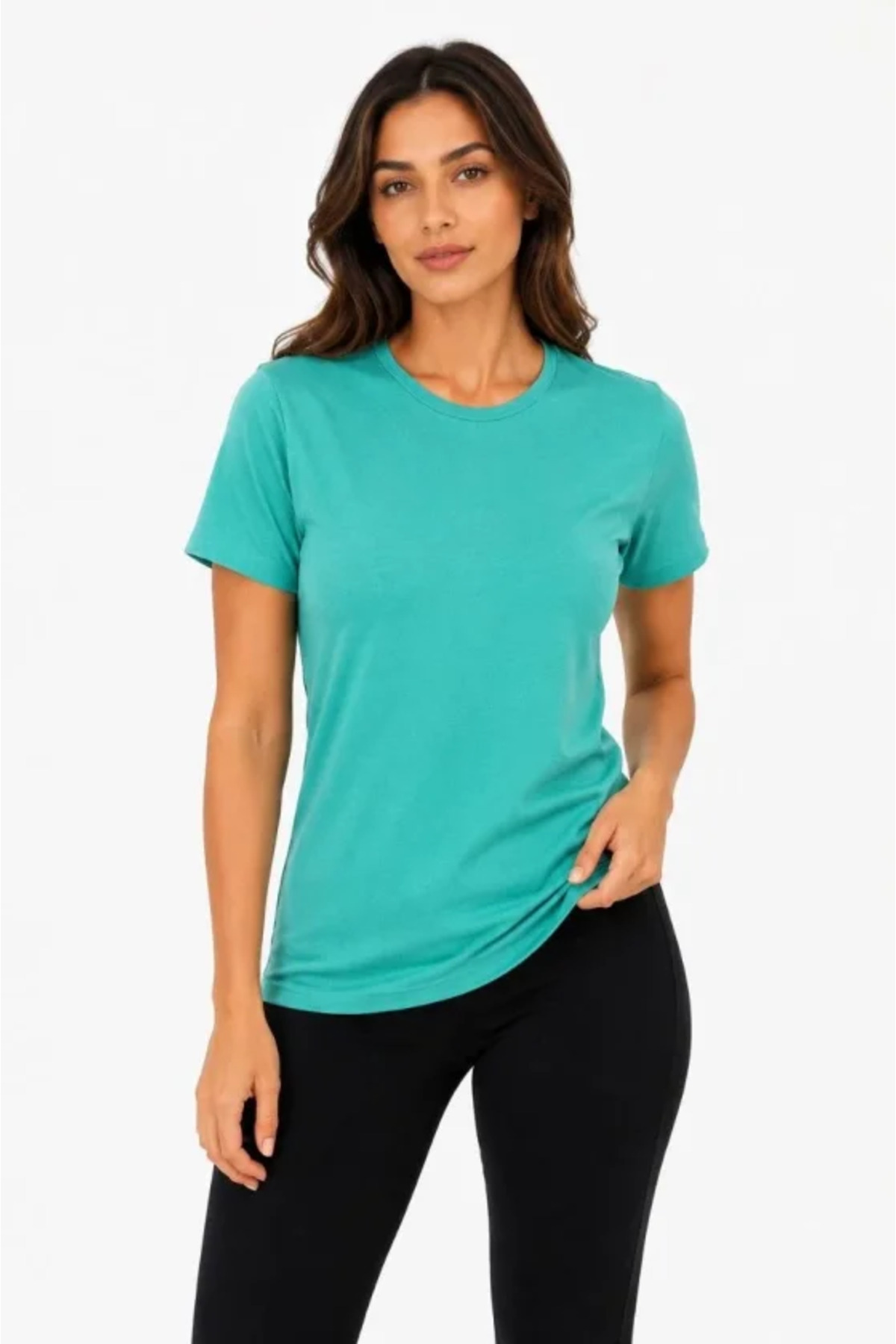 pazarella Basic T-Shirt Crew Neck Short Sleeve Casual Summer Slim Fit T-Shirt - Water Green