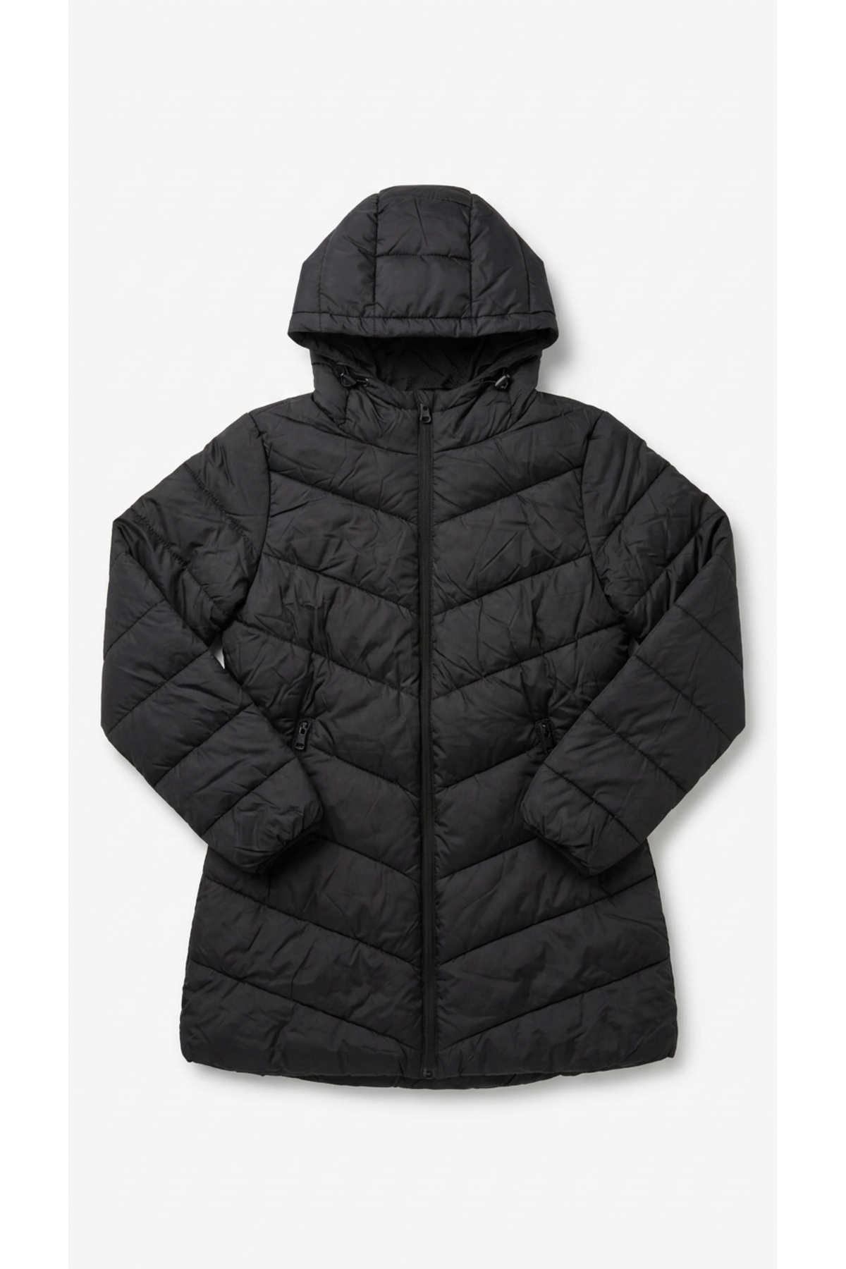 LC Waikiki Kadın Mont Şişme Kapüşonlu Fermuarlı Cepli Balık Sırtı Dikişli Dolgulu Kışlık Puffer Günlük Mont W64342C8 görsel 5