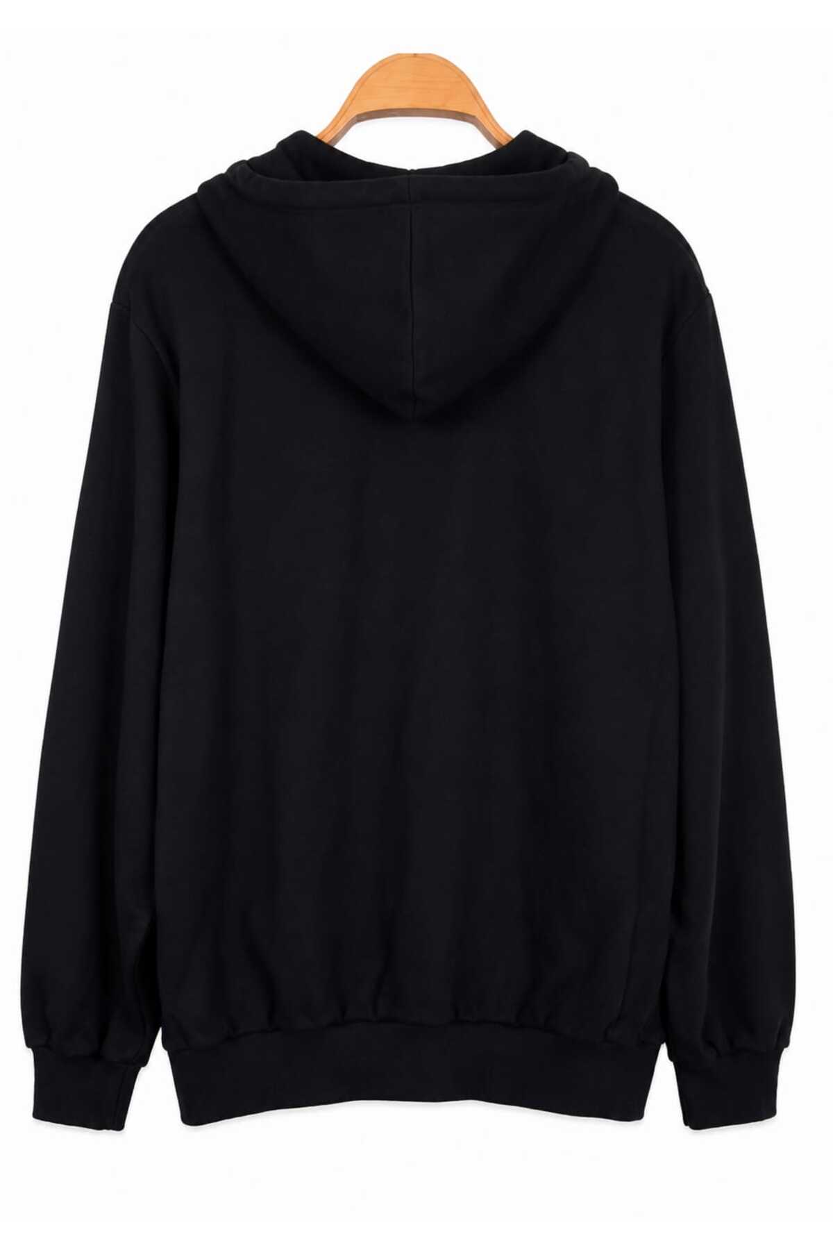 şardonlu iki iplik fermuarlı okul sweatshirt hirka — مشکی grsm2640 — تصویر 2 از 2