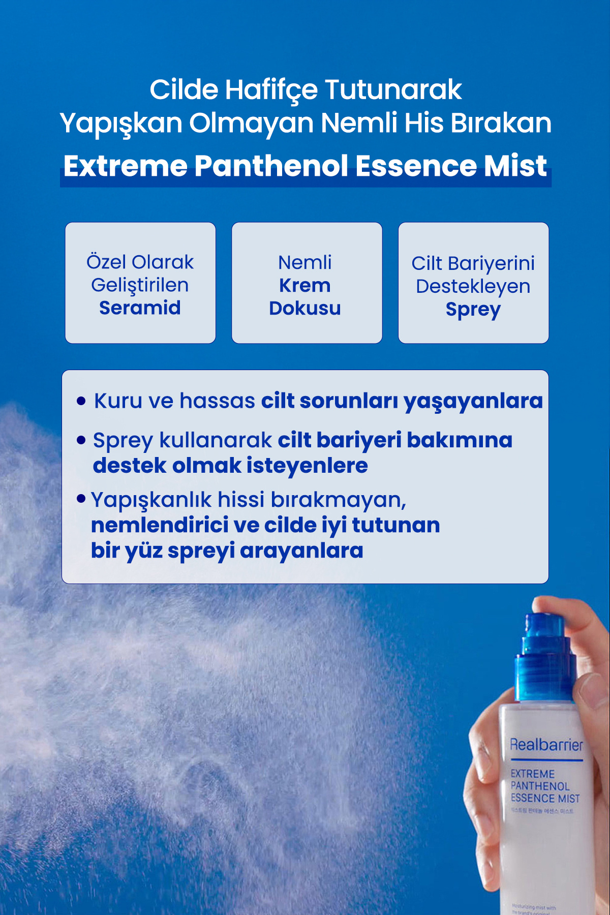 Pantenol İçerikli, Nemlendirici Nazik Esans Mist REALBARRIER Extreme Panthenol Essence Mist — 9766 — تصویر 3 از 9