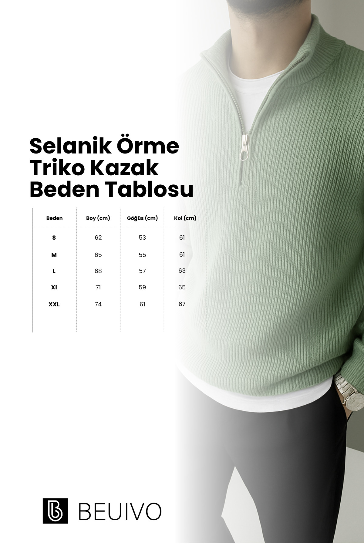 beuivo Erkek Oversize Yarım Fermuarlı Dik Yaka Selanik Örme Triko Kazak görsel 6