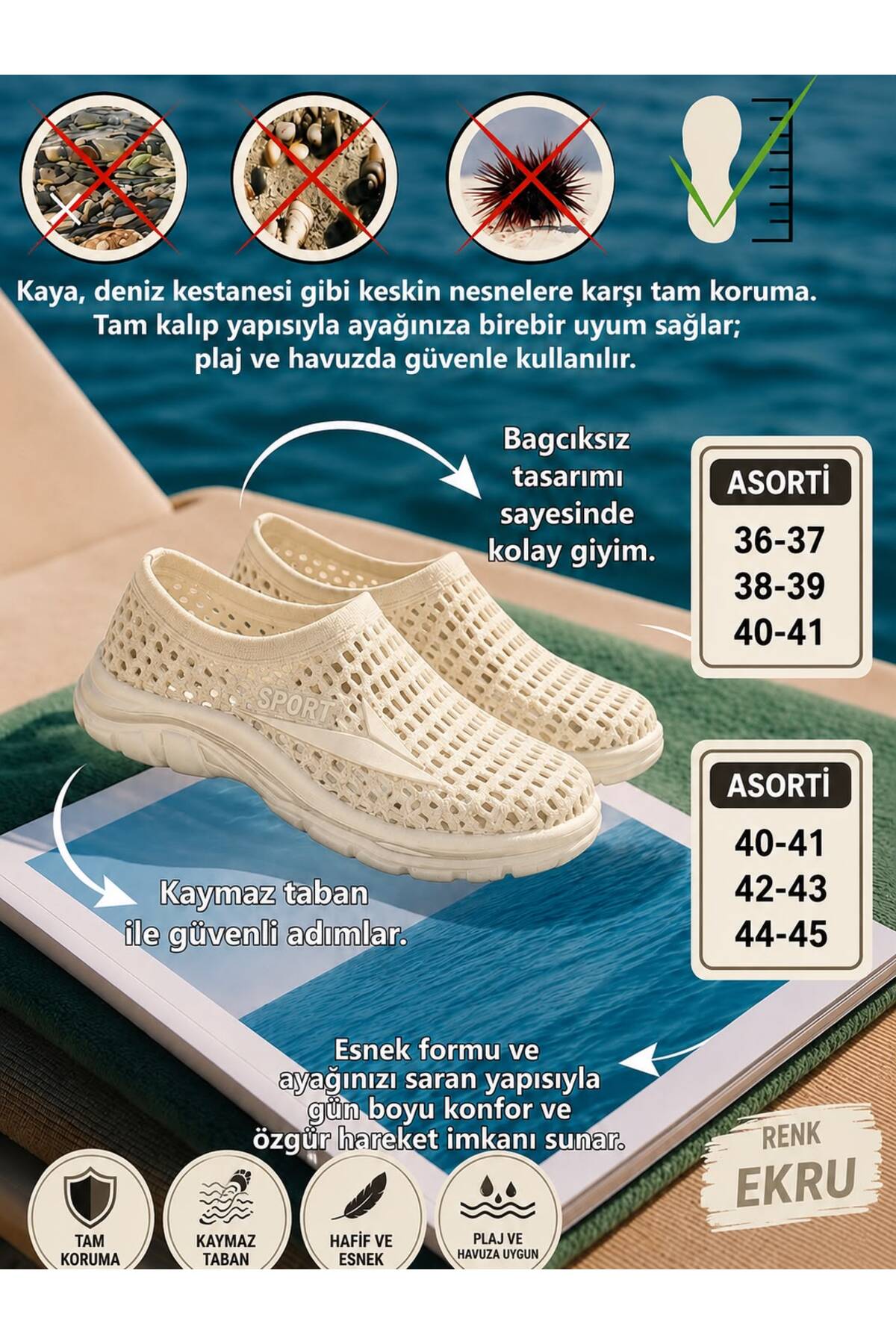 Genel Markalar Kadın Erkek Kaymaz Taban Deniz Plaj Ayakkabısı görsel 2