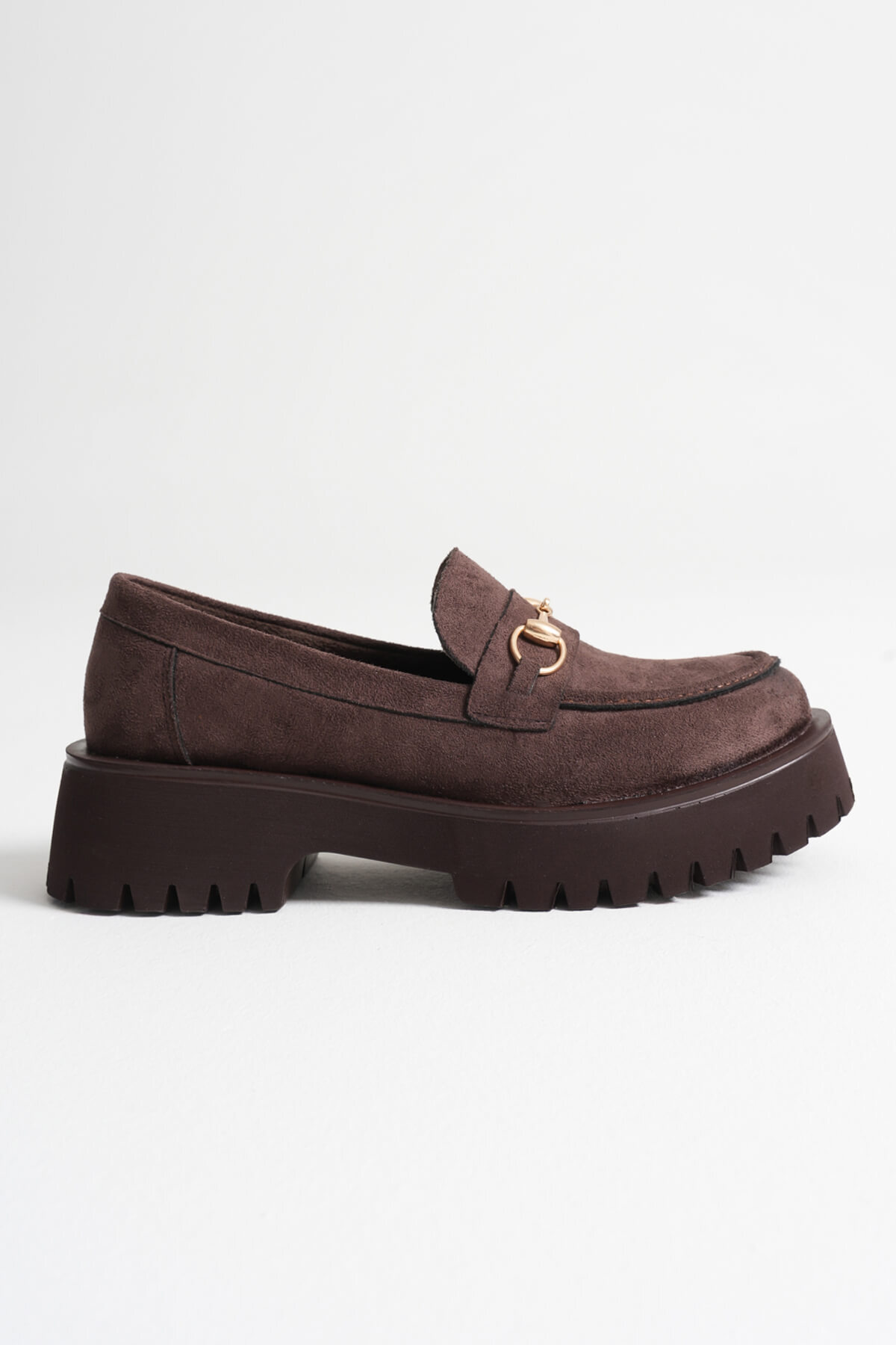 Cool Feet Kadın Acı Kahve Süet 4cm Kalın Topuklu Toka Detaylı Loafer Ayakkabı görsel 7