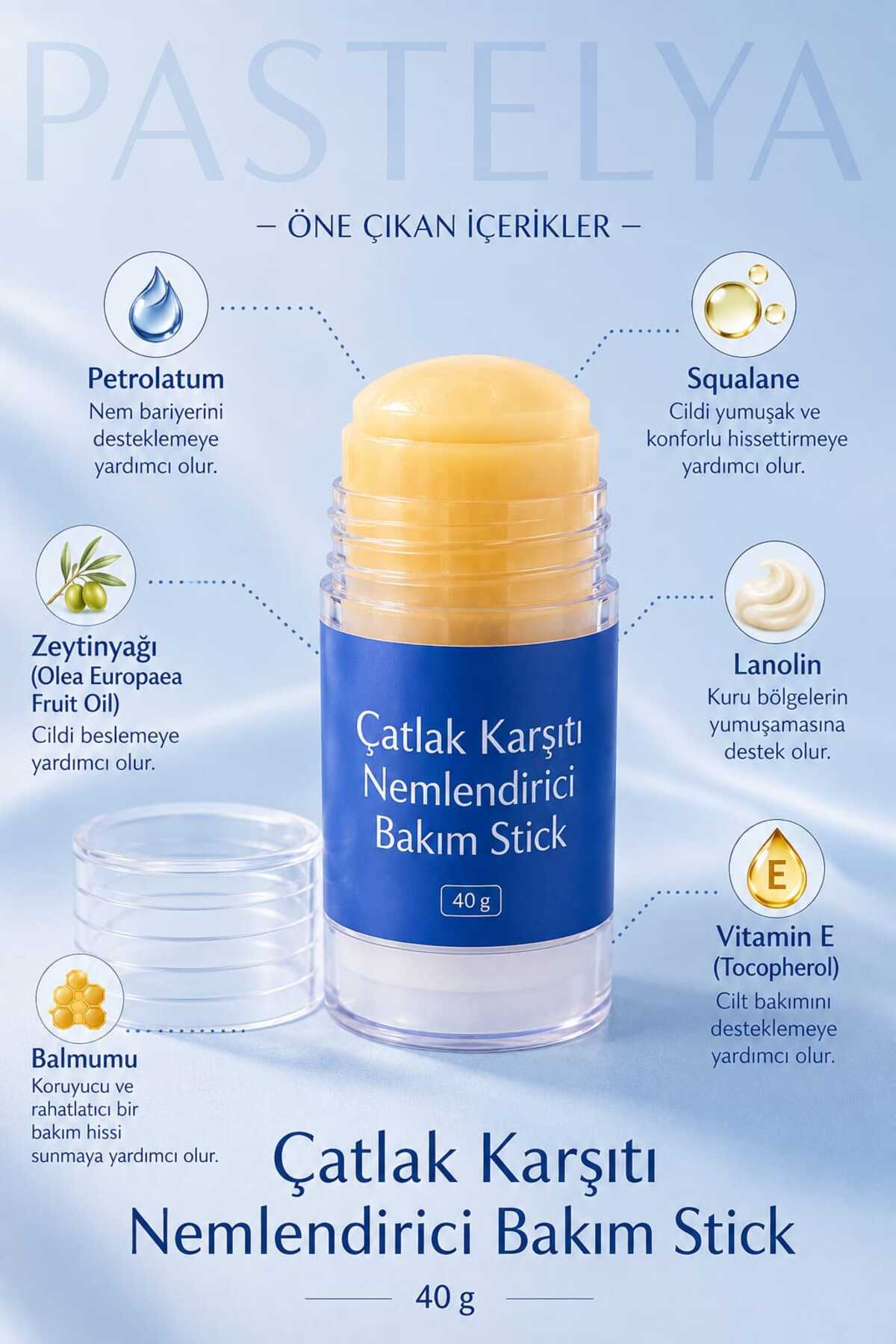 Pastelya Çatlak Karşıtı Onarıcı Stick Krem - Nem Bariyeri Balm - MAVİ — BALMAVİ