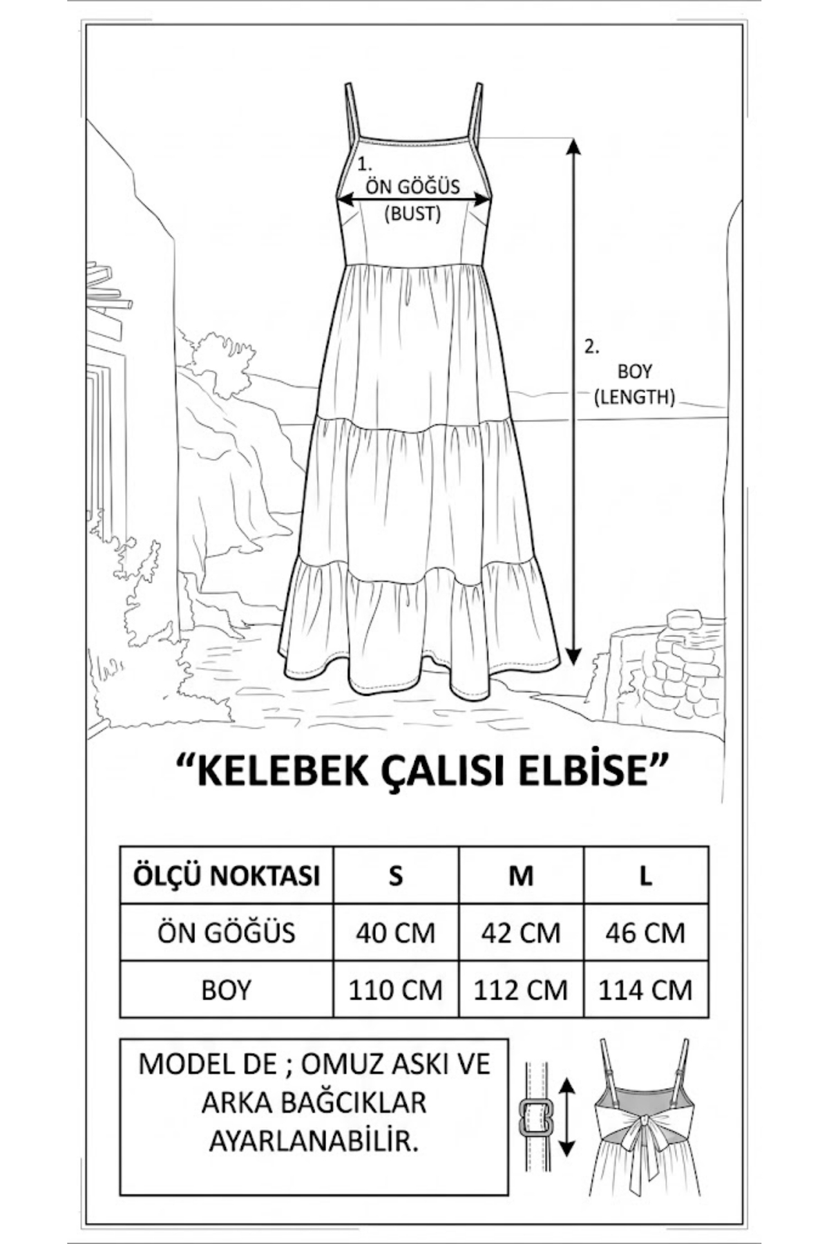 Kelebek Çalısı Serisi Müslin Kumaş Sırtı Fiyonk Bağlamalı İnce Askılı Elbise