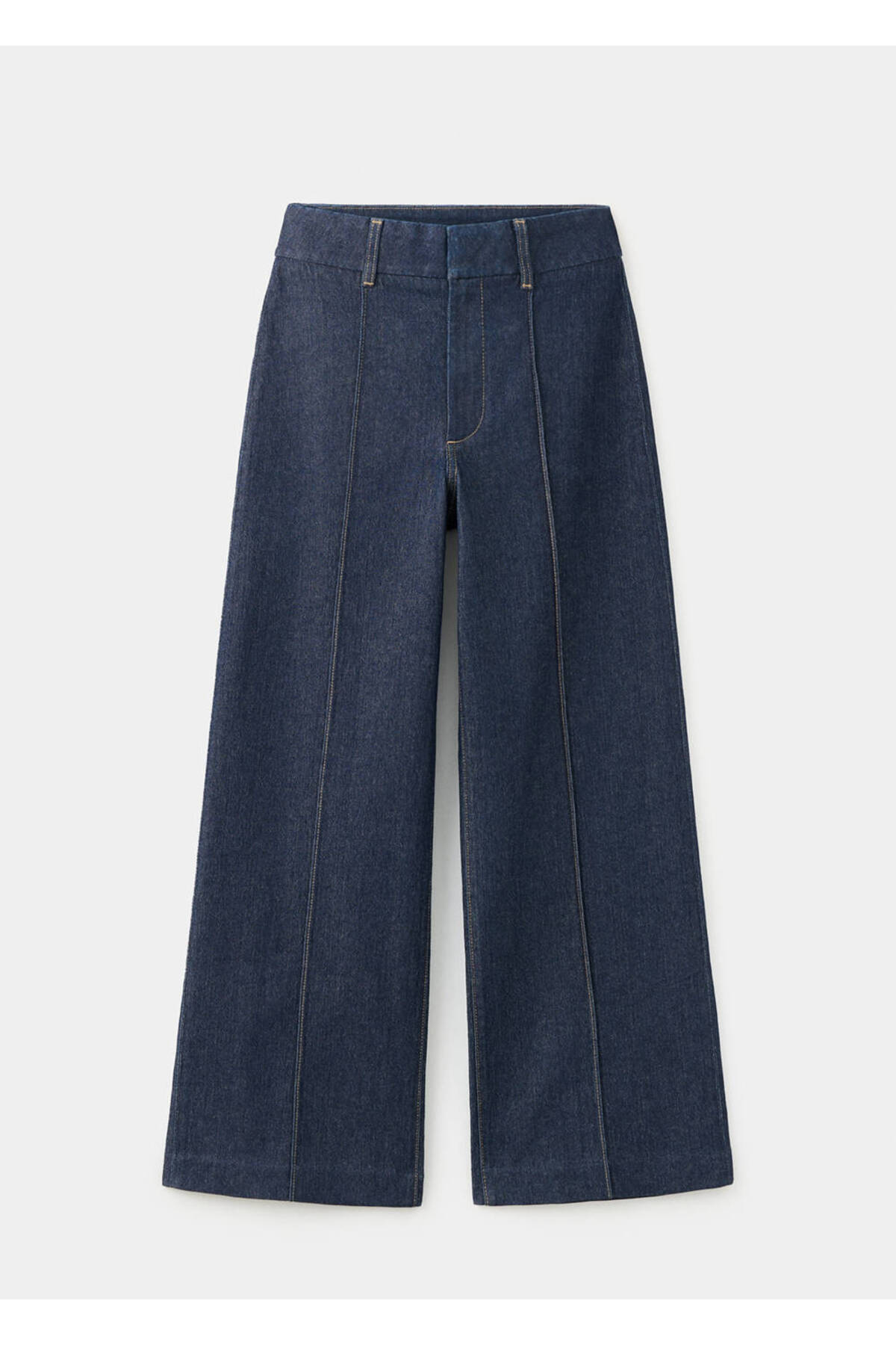 MANGO Woman Yüksek belli dikişli wideleg jean pantolon görsel 3