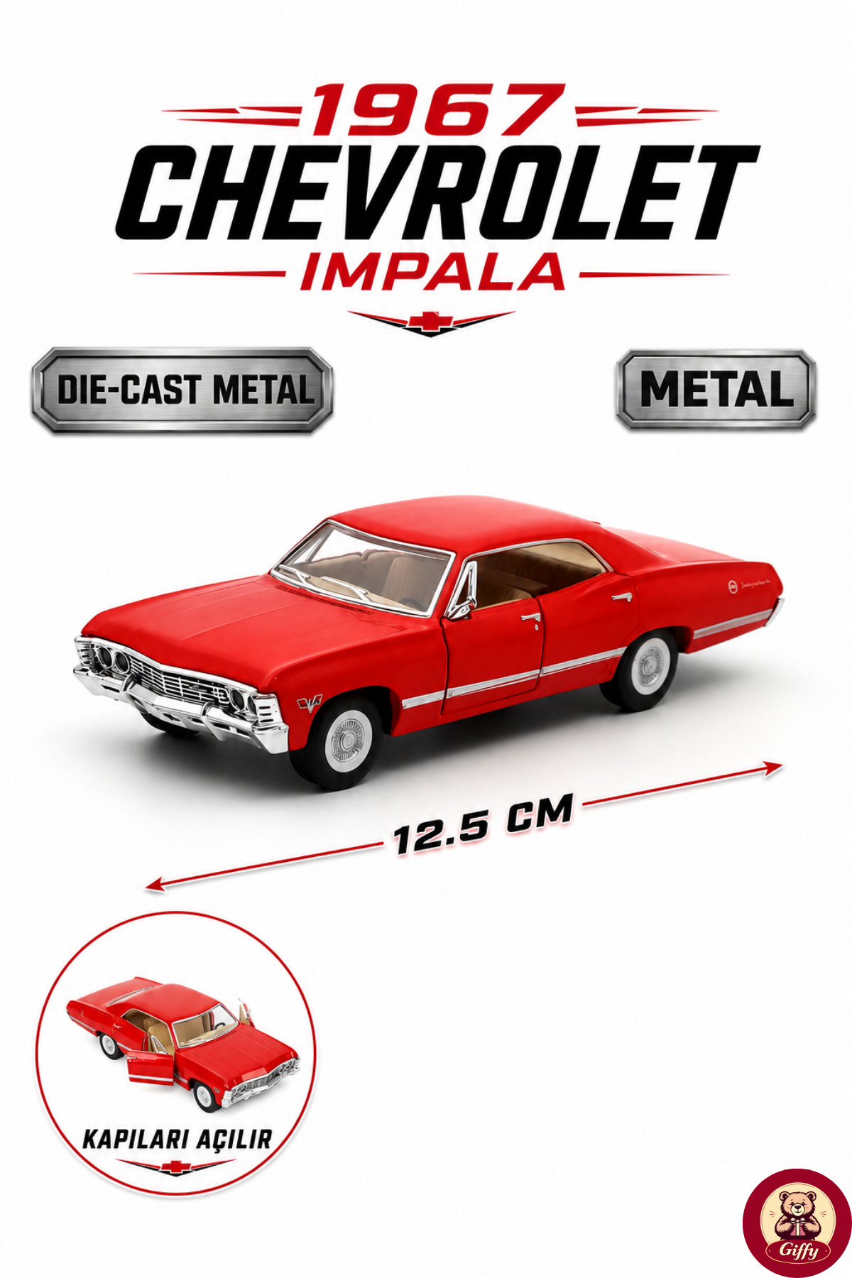 giffy Oyuncak 1967 Chevrolet Impala 1:43 Die Cast Metal Model