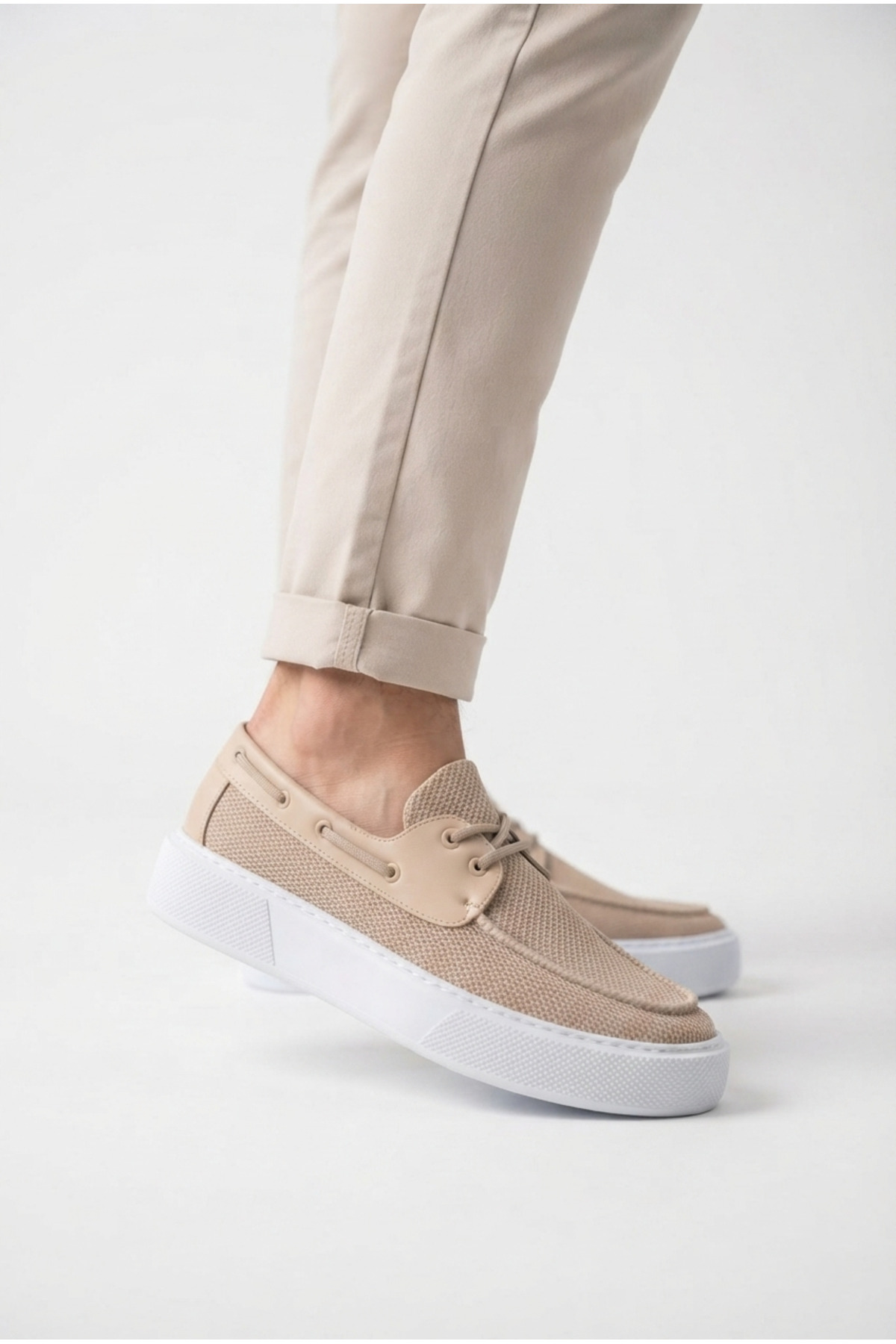 Zerenyus ZRC2602 - Premium Triko Erkek Bağcıklı Loafer Bej