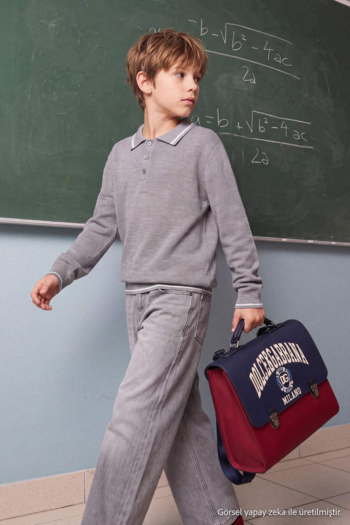 Trendyolmilla Kids Gri Melanj Erkek Çocuk Polo Yaka Okul Triko Kazak TKDAW27KZ00035