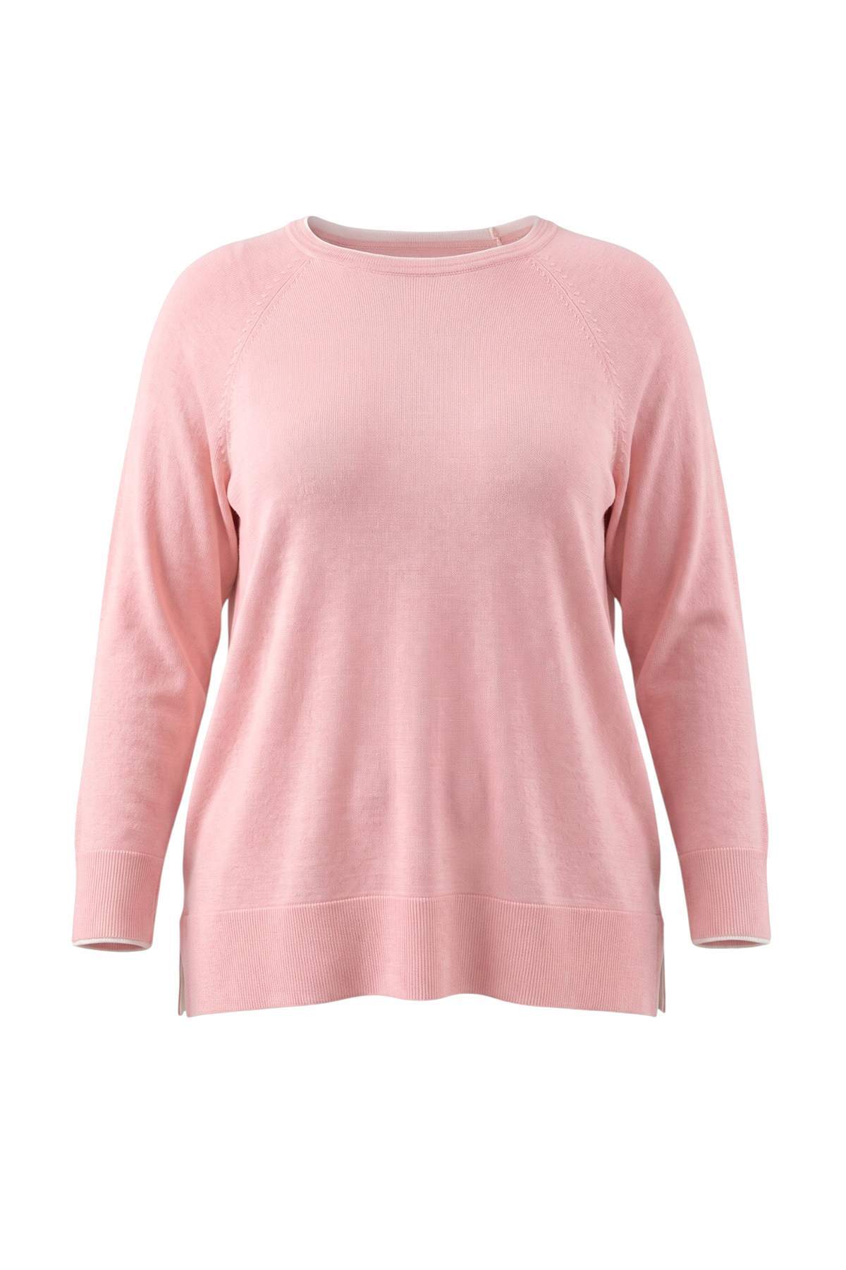 Trendyolmilla Curve Wardrobe Essentials Pembe Çizgi Detaylı Mevsimlik İnce Triko Kazak TBBAW27AN00033