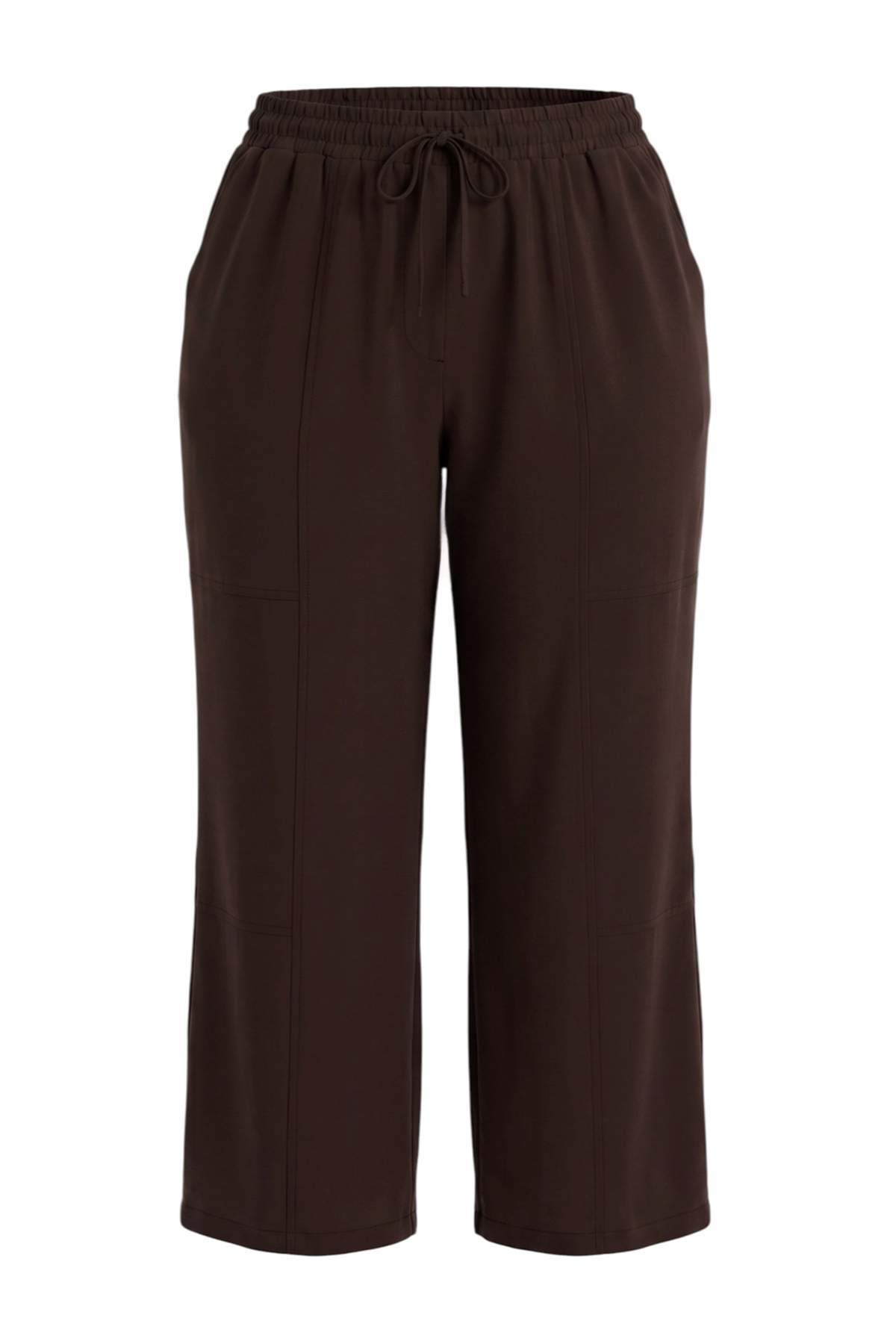 Trendyolmilla Curve Kahverengi Yüksek Bel Geniş Paça Büyük Beden Pantolon TBBAW27AR00019